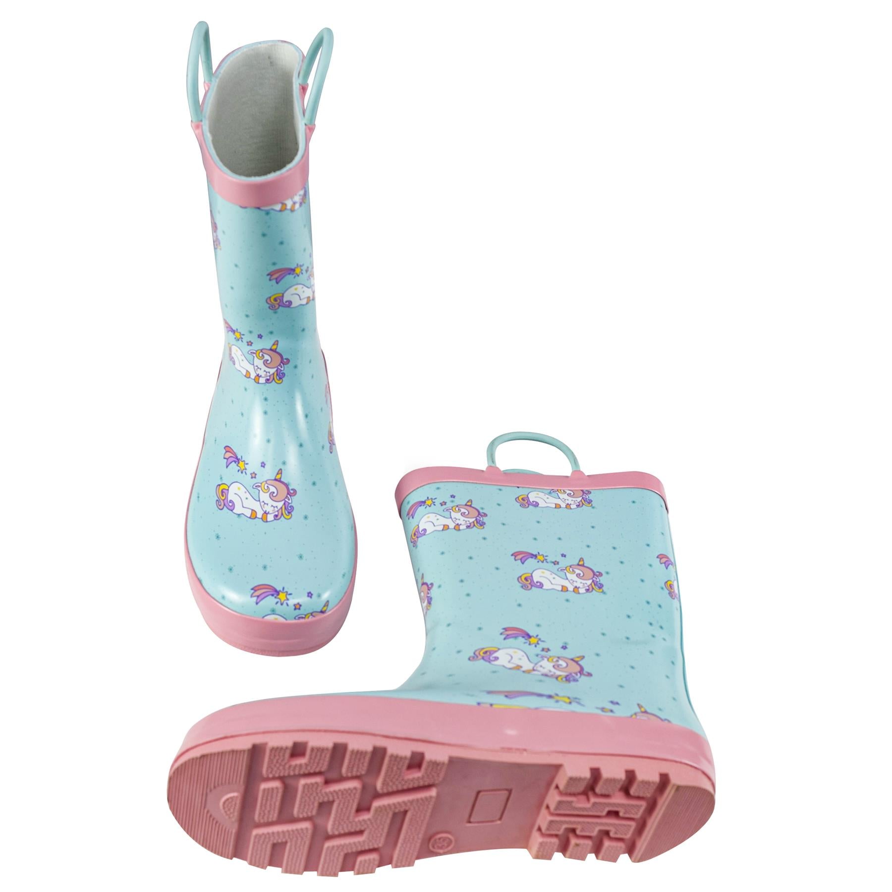 Kids Girls Wellington Wellies Non-Slip Waterproof Carry Handles Rain Boots