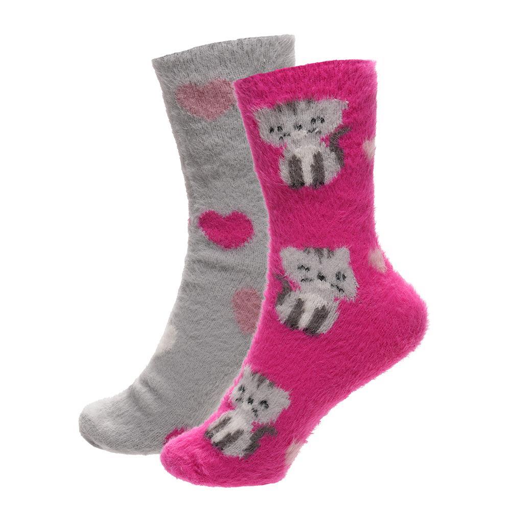 A2Z Ladies 2 Pack Novelty Chenille Cosy Socks Soft Brushed Warm Winter Socks