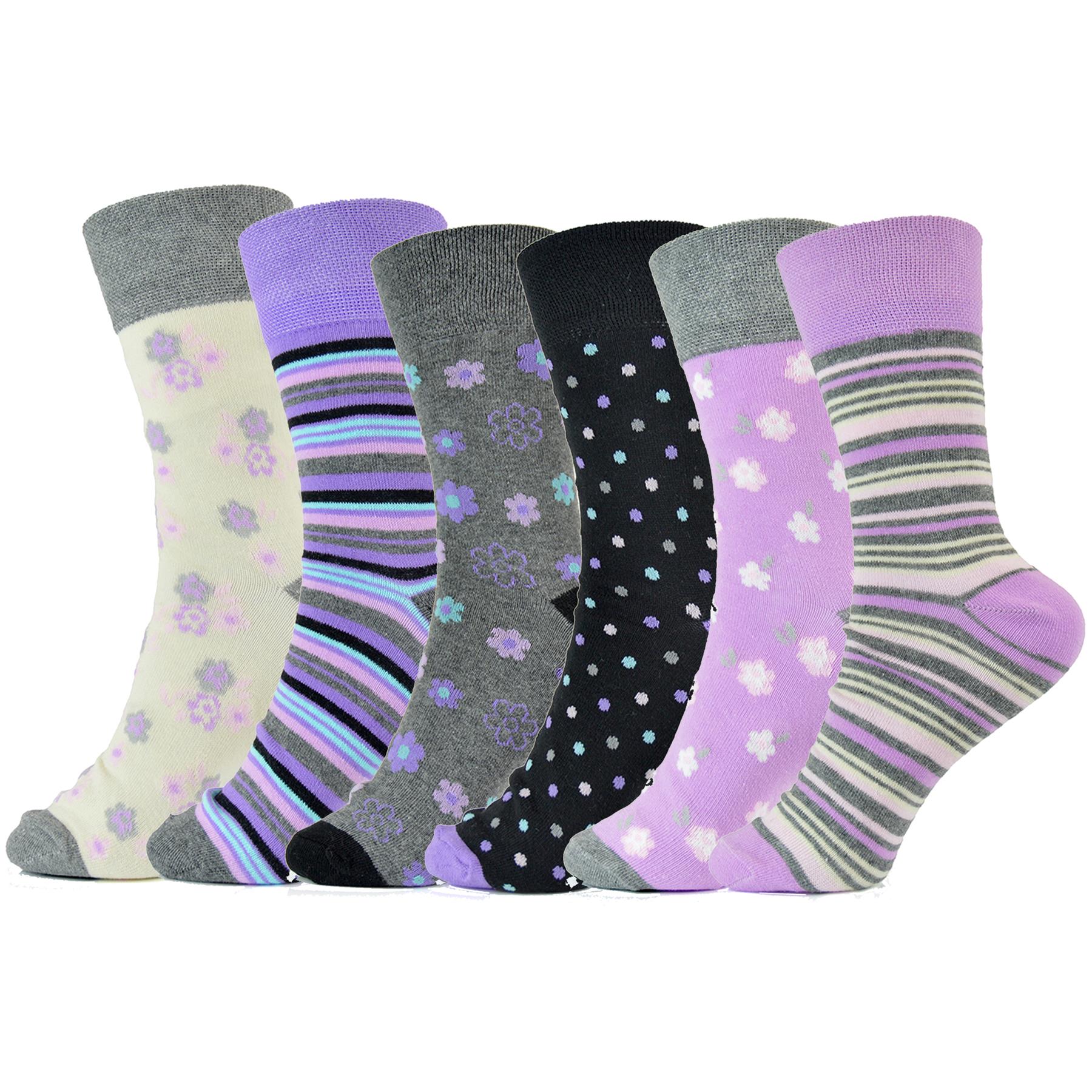 Ladies Leopard Dog Cat Designed Mid Calf Socks Pack of 6 Cotton Rich Striped Socks