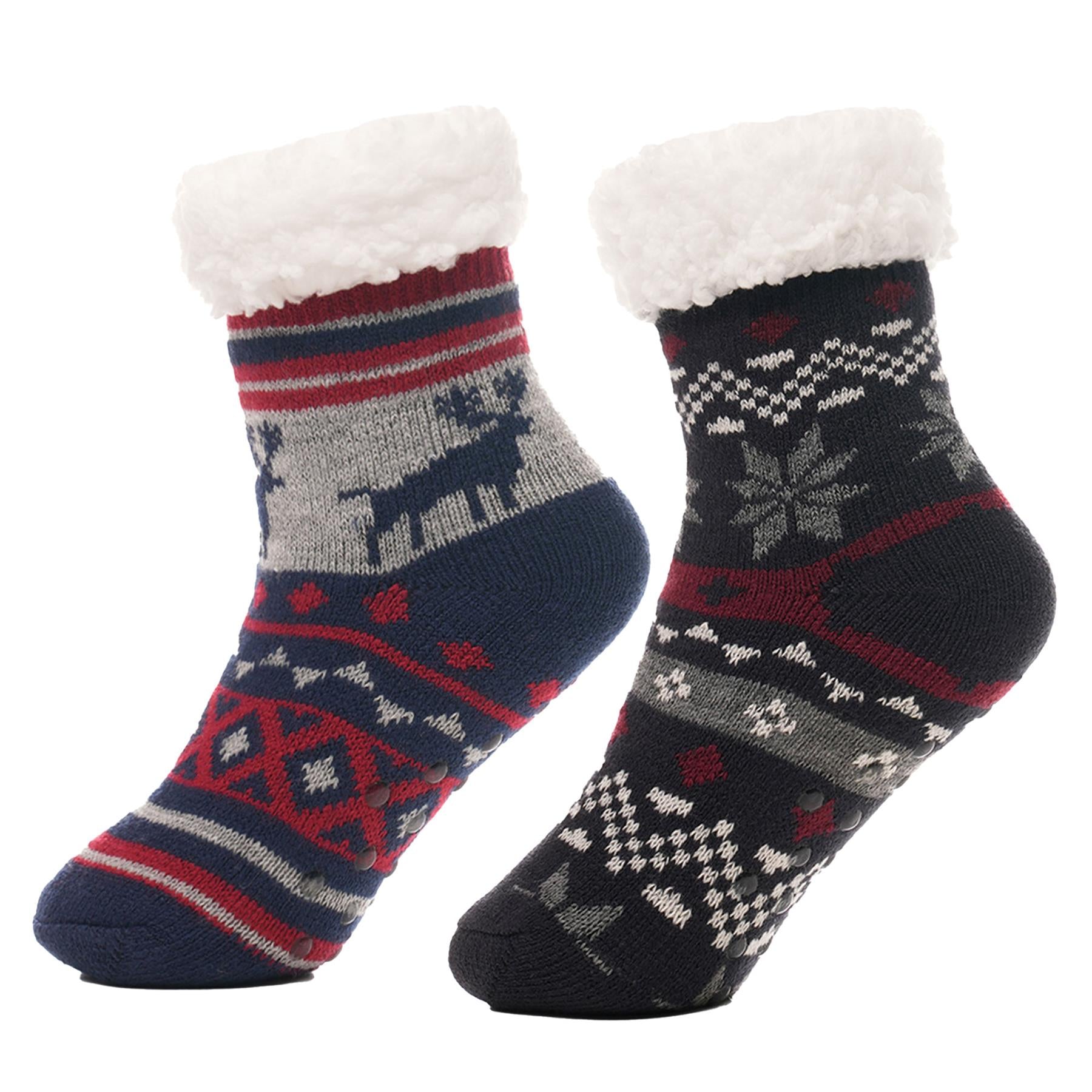 A2Z 4 Kids Boys Christmas Fluffy Sherpa Fleece Lined Non Slip Gripper Xmas Socks