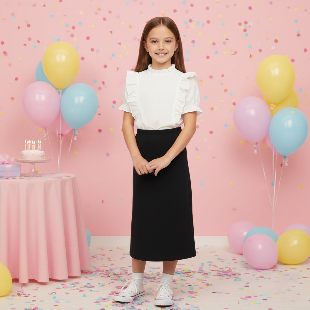 Girls Maxi Skirt Soft Stretch Viscose Skirt Comfy School Wear For Age 5-13 Year