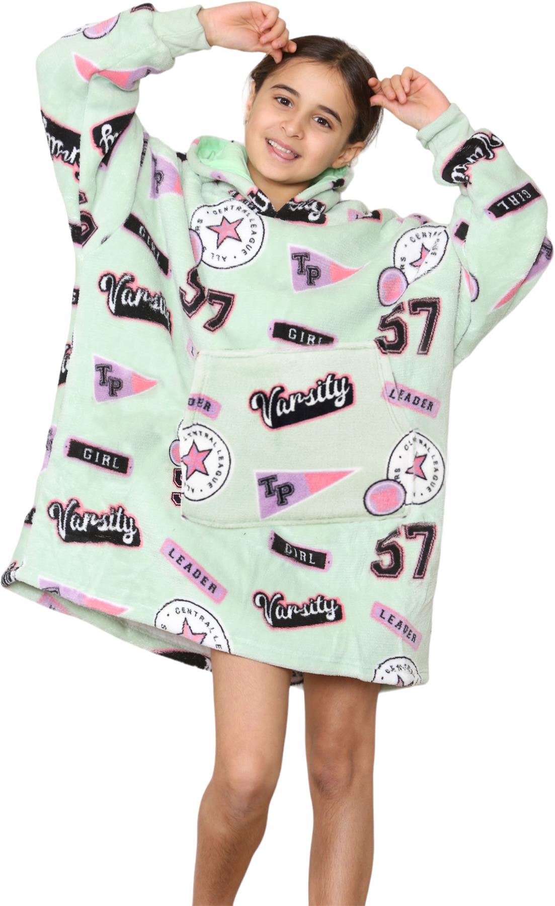 Girls Boys Oversized Hoodie Long Length Snuggle Blanket Super Soft Warm Fleece