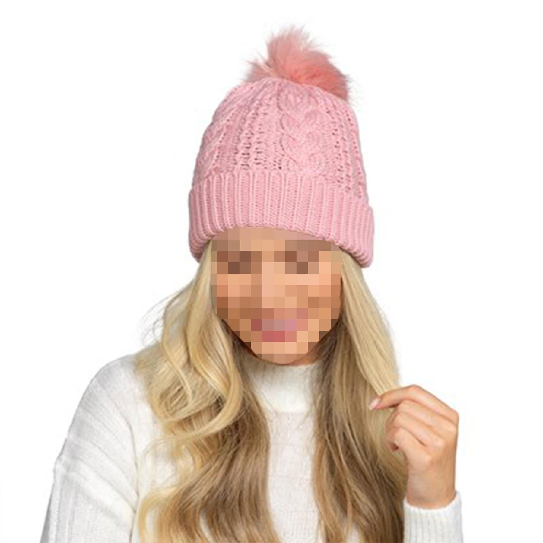 A2Z Ladies Hat Cable Knitted Detachable Pom Pom Stretchy Winter Warm Cazy Caps