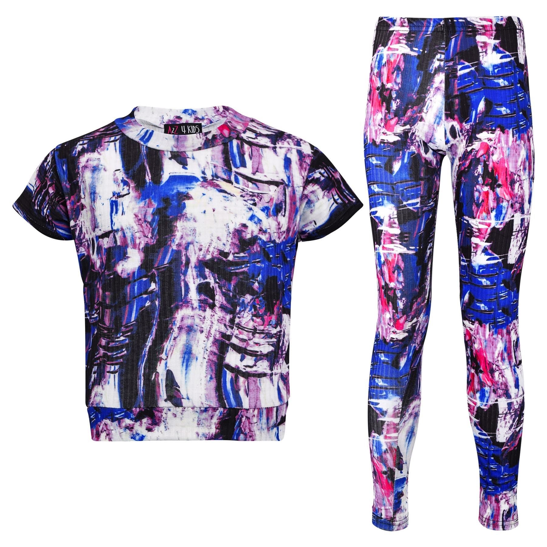 Girls Top Kids Short Sleeves Crop Top Tie Dye Print T Shirt Top & Legging Set