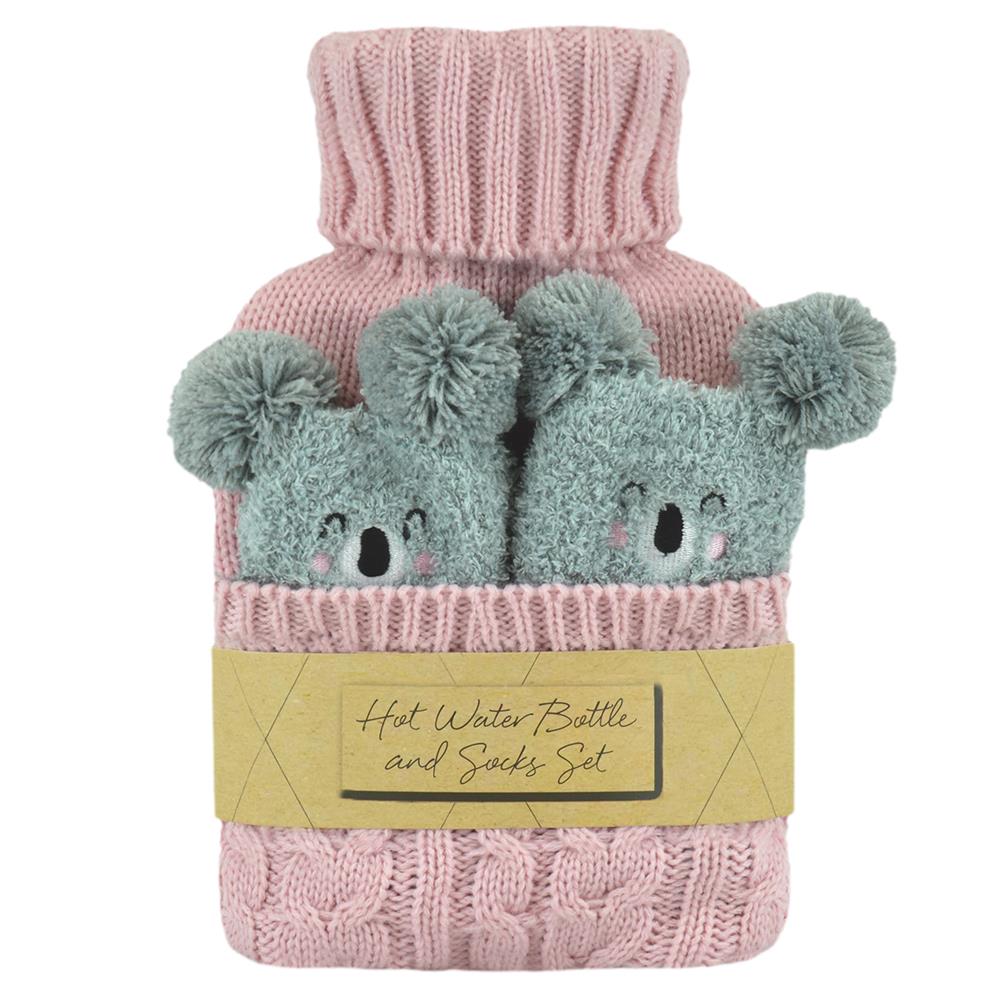 A2Z Hot Water Bottle 1 Litre Capacity Cable Knitted Cover & Cosy Socks Gift Set