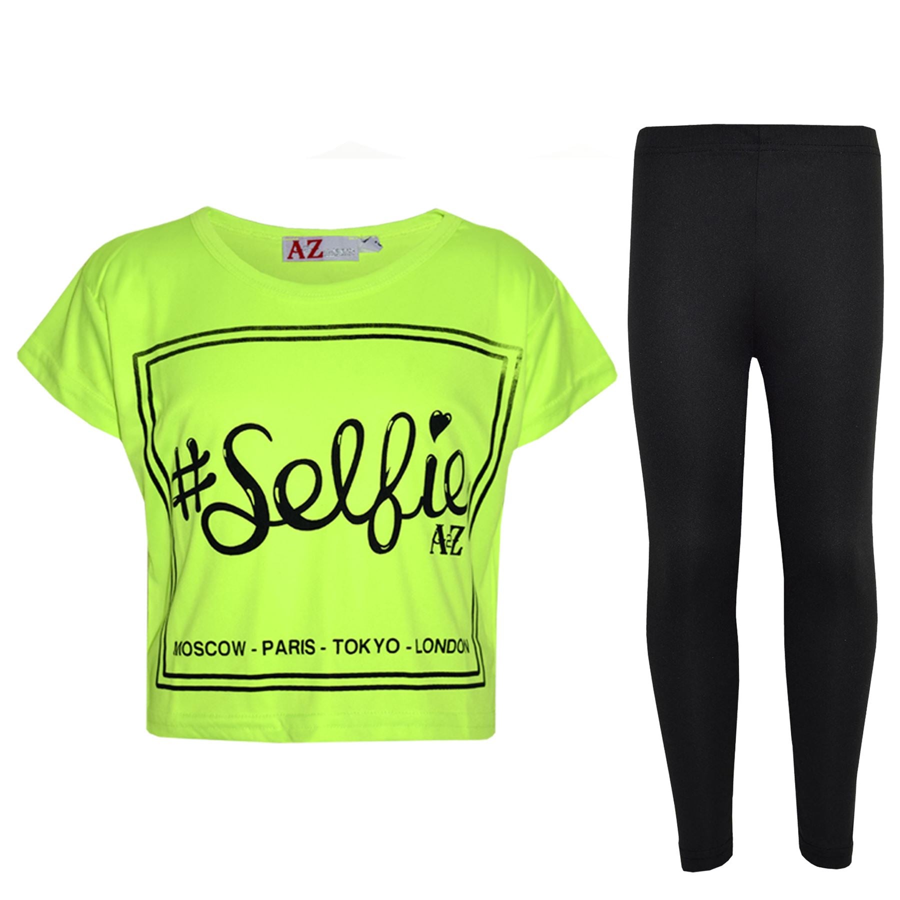 Girls Top Kids #Selfie Print Stylish Crop Top & Fashion Legging Set 7-13