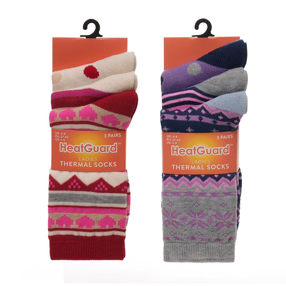 A2Z 3 Pack Ladies Patterned Thermal Socks Comfortable Winter Warm Cosy Socks