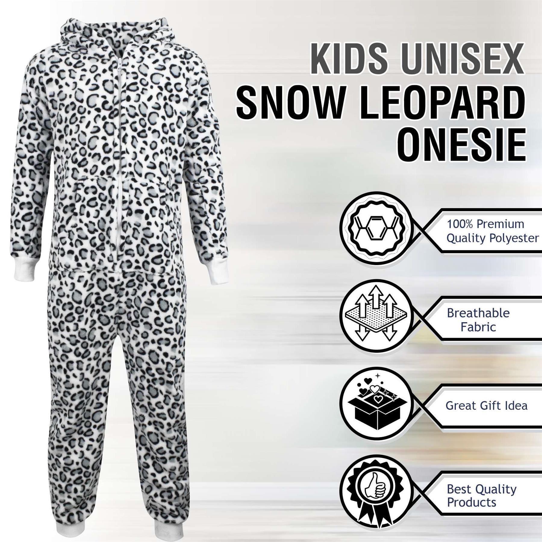 Kids Unisex A2Z Onesie One Piece Soft Fluffy Snow Leopard World Book Day Costume