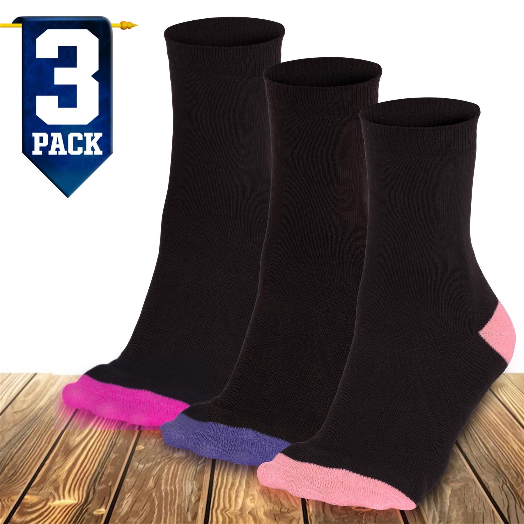 Women Plain Cotton Crew Socks Multipack Contrast Heel Toe Casual Ladies Socks