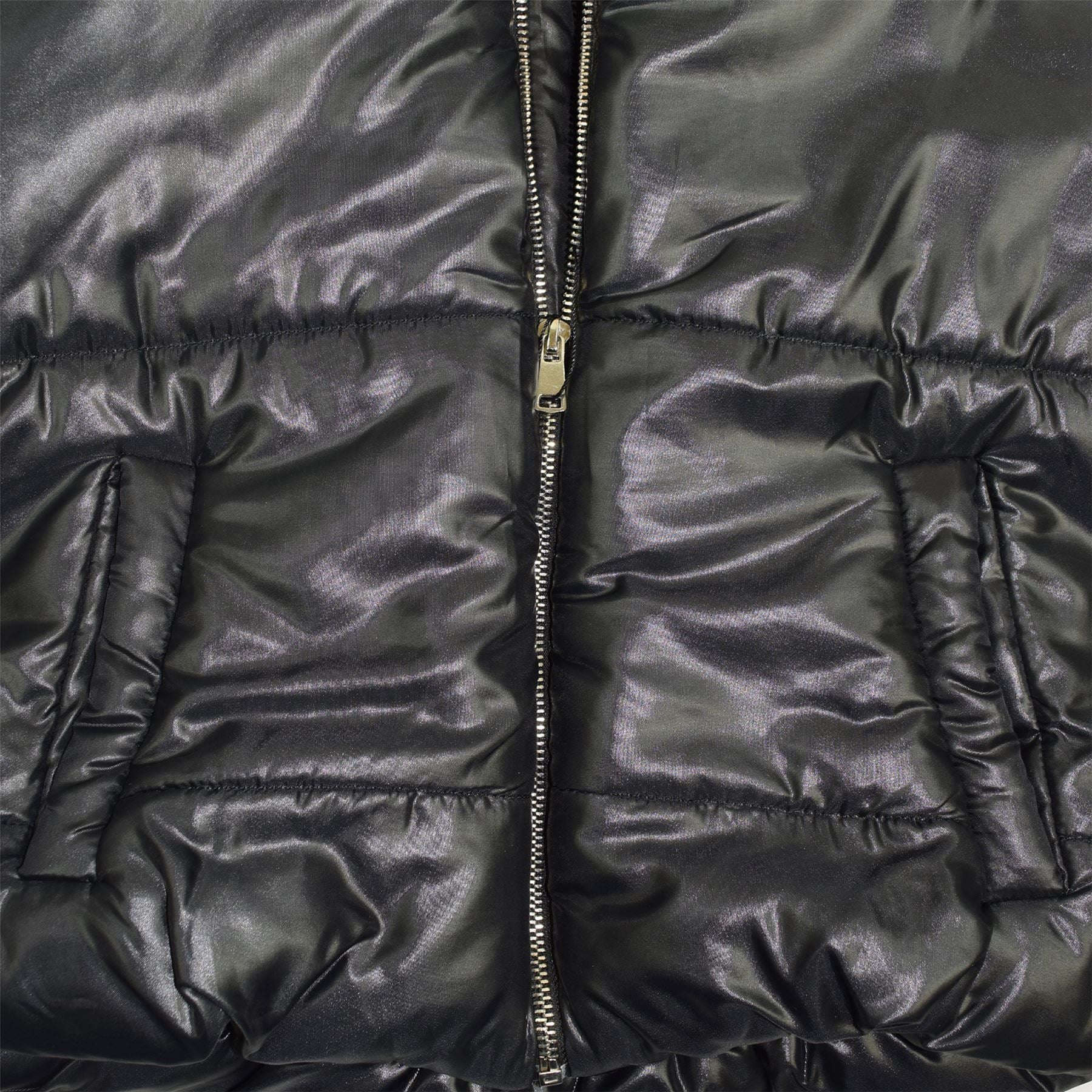 Girls Black Wetlook Padded Quilted Puffer Jacket