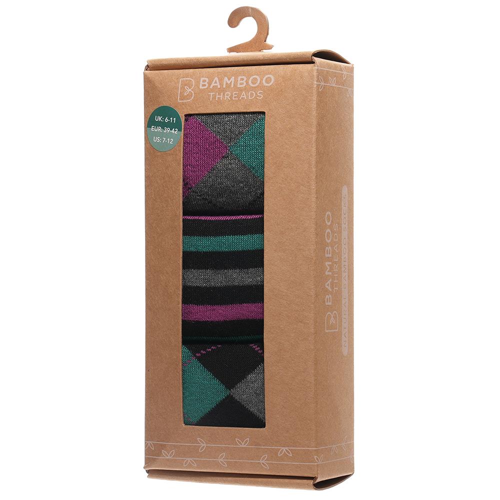 A2Z Mens 3 Pack Socks Gift Box Soft Argyle and Striped Designs Breathable Socks