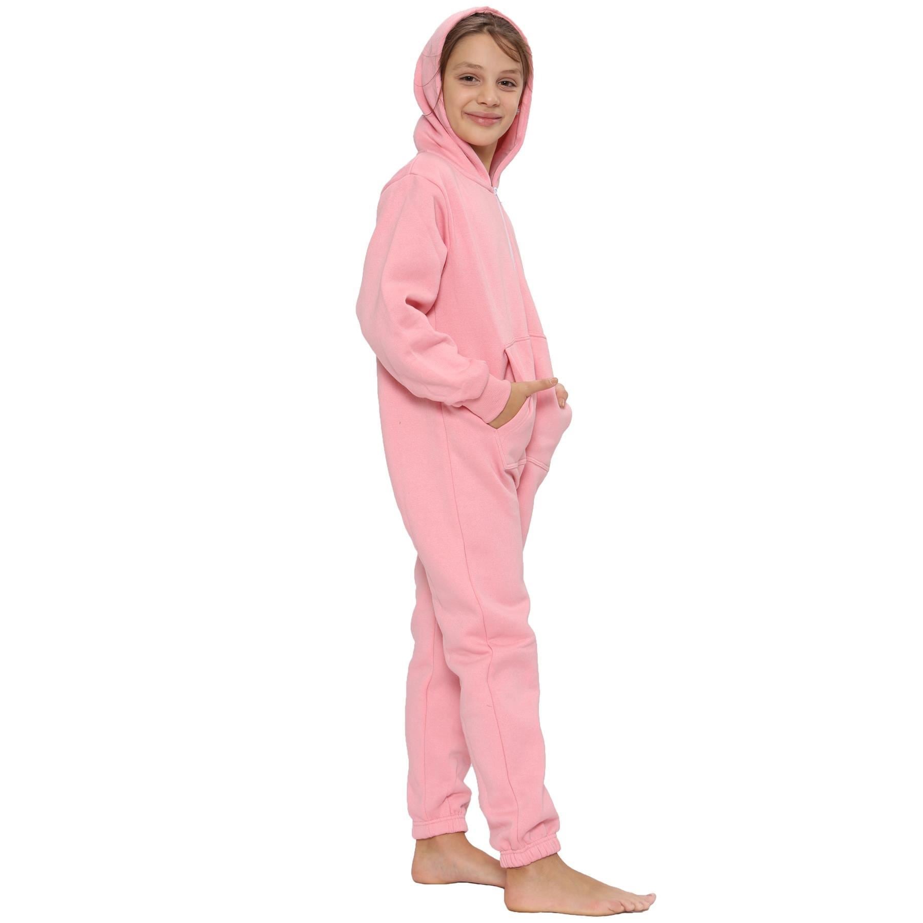 Kids Boys Girls Unisex Onesie Super Soft Fleece Hooded Zip Up Jumpsuit Loungewear Costume