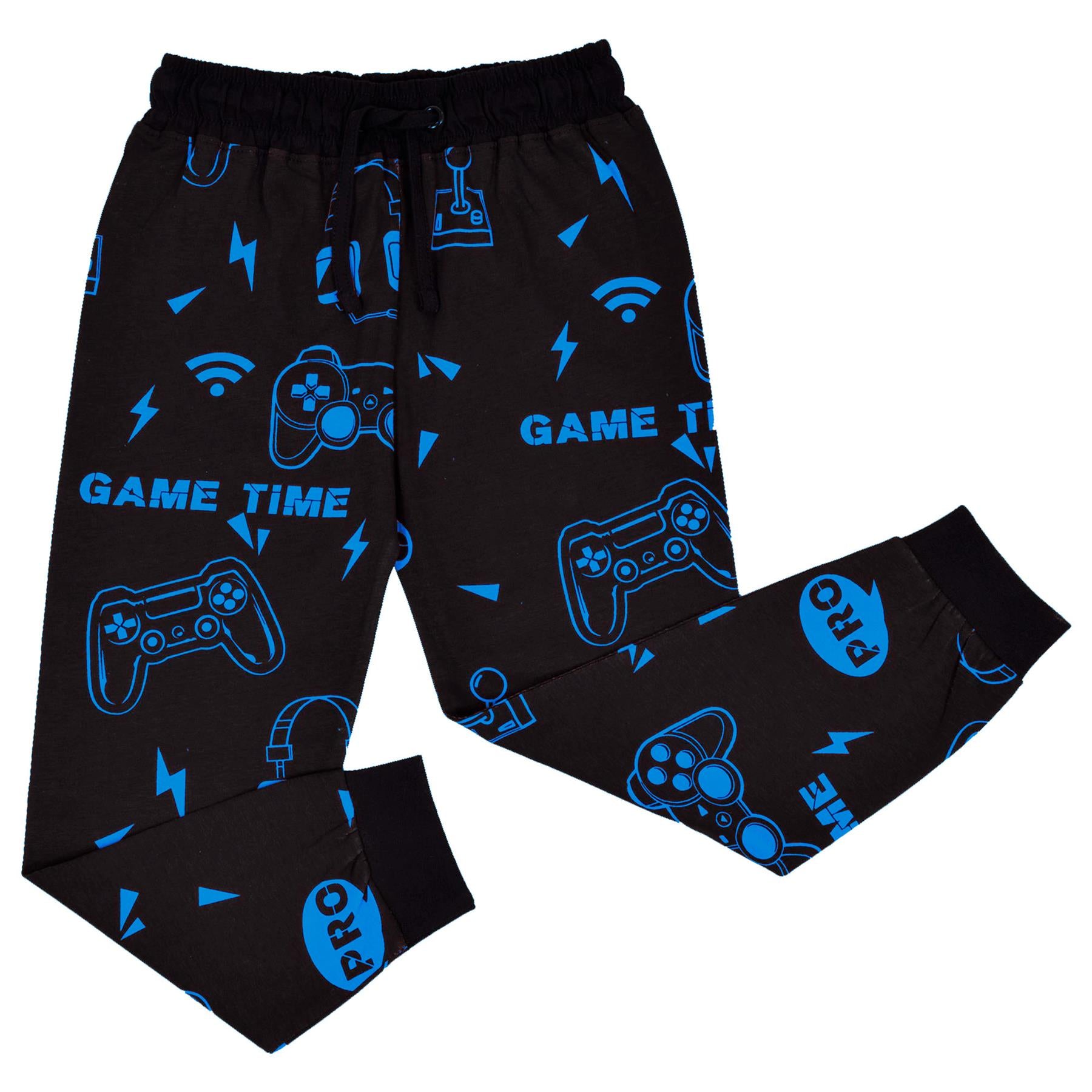 Kids Girls Boys Game Time Black Print Pyjamas Set