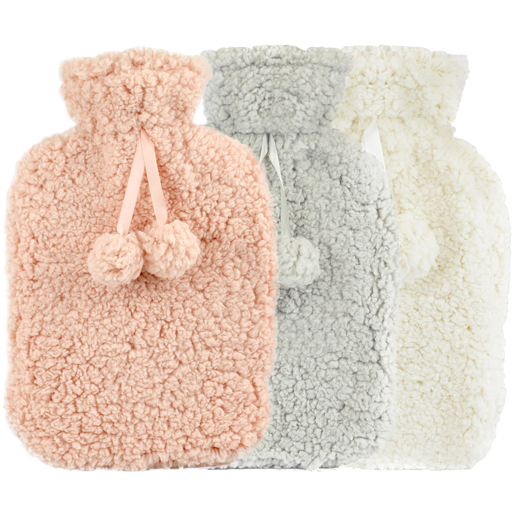 A2Z Hot Water Bottle 2 Litre Plush Teddy Fur Fleece Cover Rubber Hot Water Bag