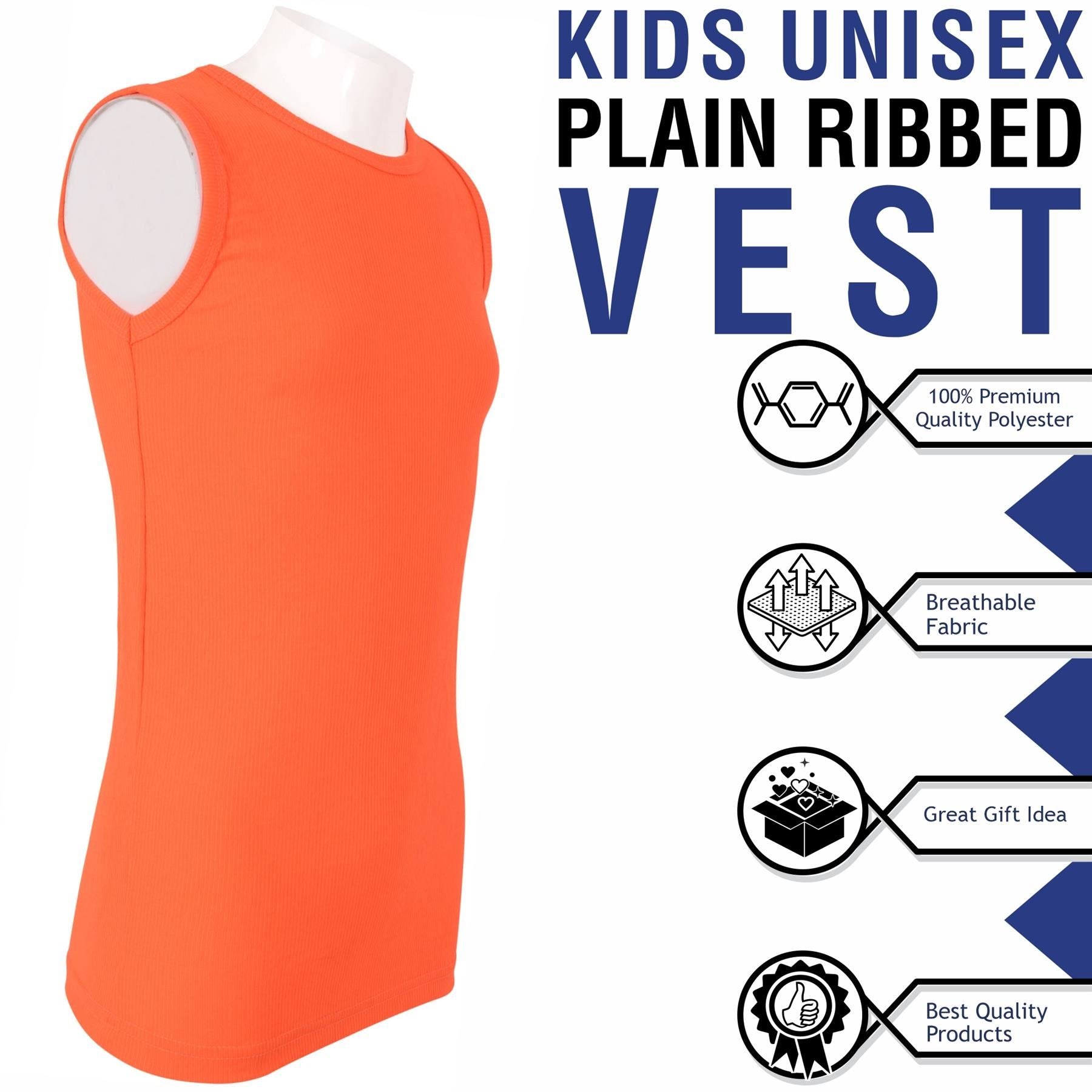Kids Girls Boys Childrens Vest Top Tank Top Fitted 100% Rich Cotton 2-13 Years