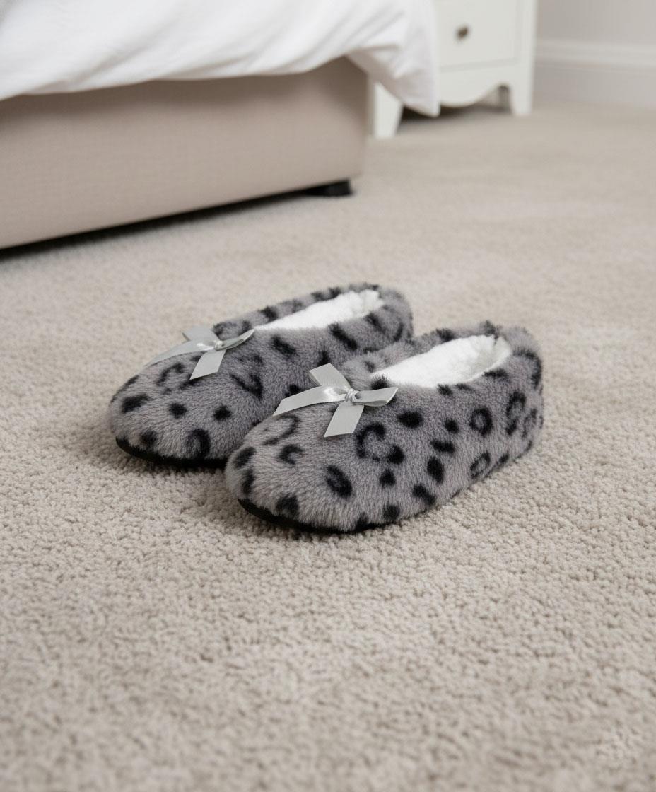 Ladies Heart Print Slipperette FleeceSlippers Socks Faux Fur Lining UK 4-8