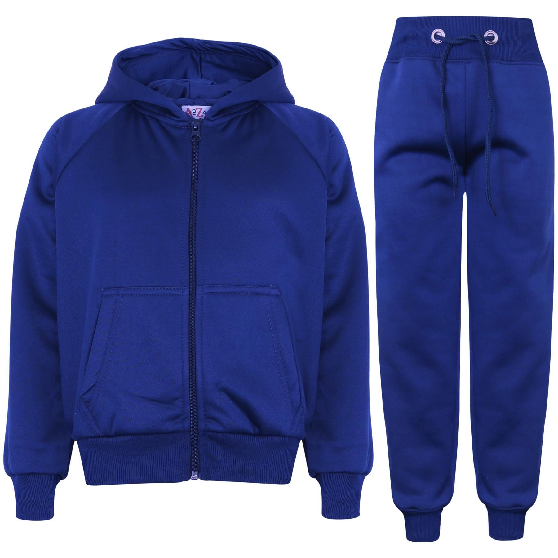 Kids Girls Boys Plain Tracksuit Cuffed Hoodie Casual Sweatpants Age 5-13