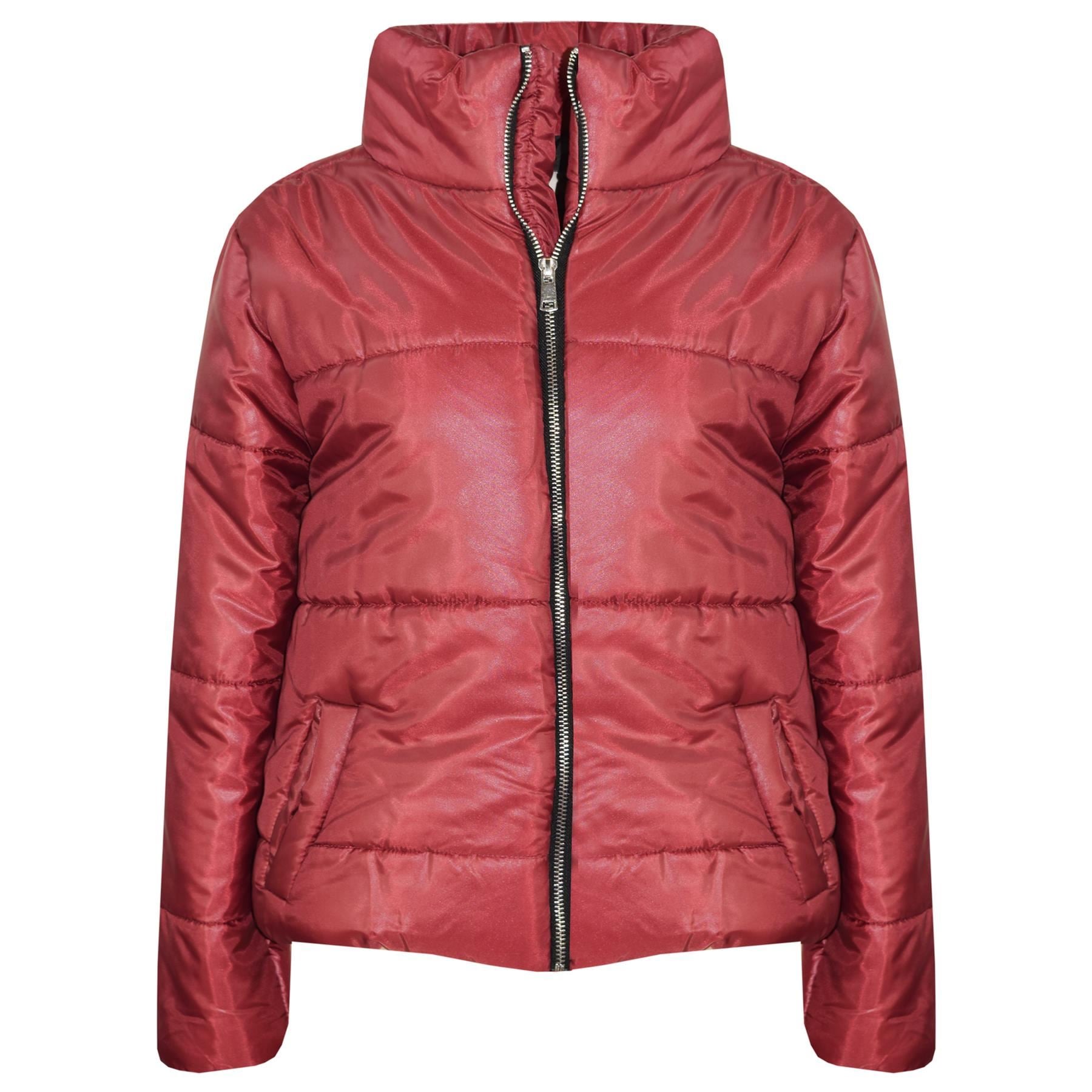 Girls Wine Wetlook Padded Quilted Puffer Jacket