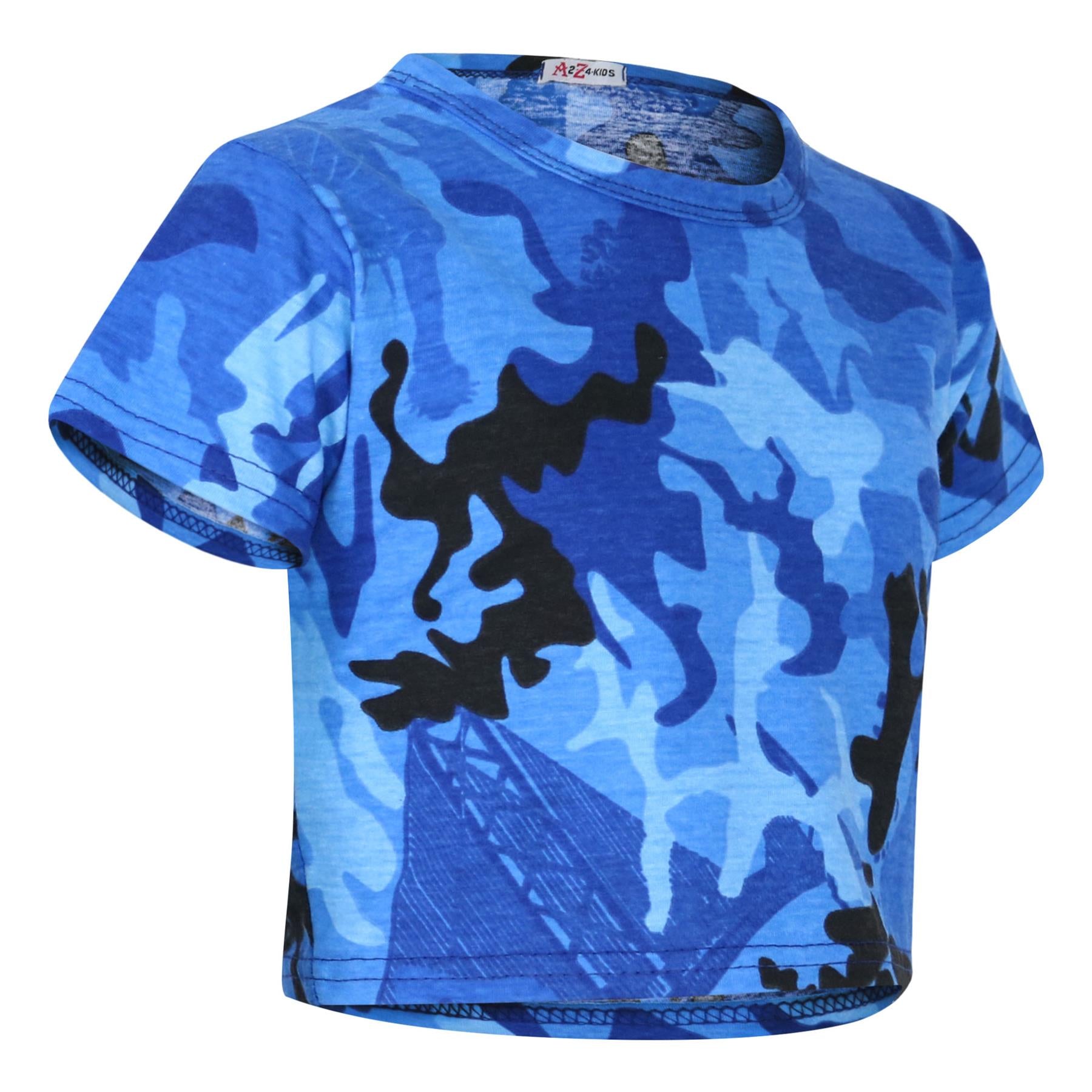 Kids Girls Camouflage Print Crop Top & Skater Skirt Summer Wear Outfit Set