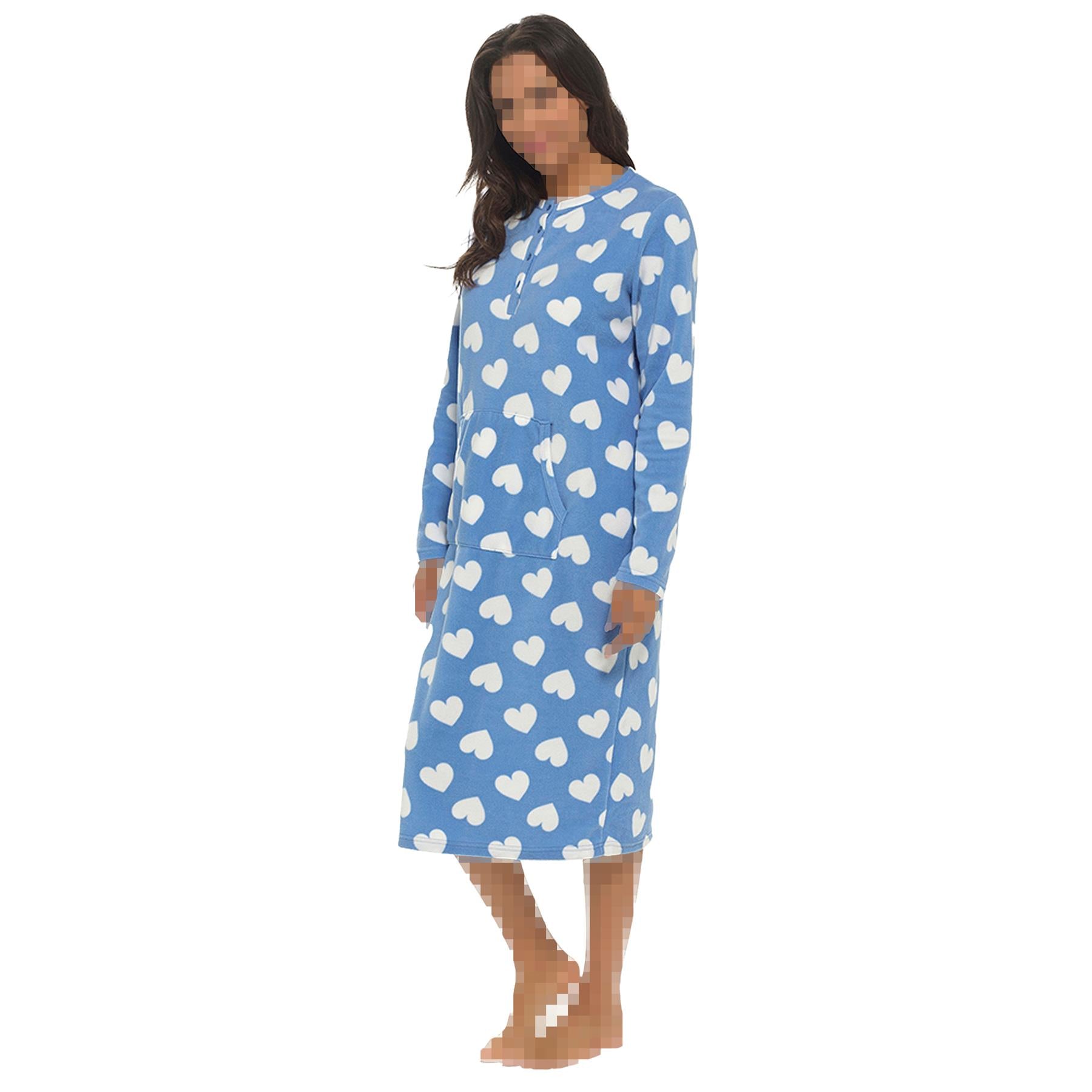 Womens Nightie Polar Fleece Ladies Nightgown Soft Feel Button Placket Sleepwear