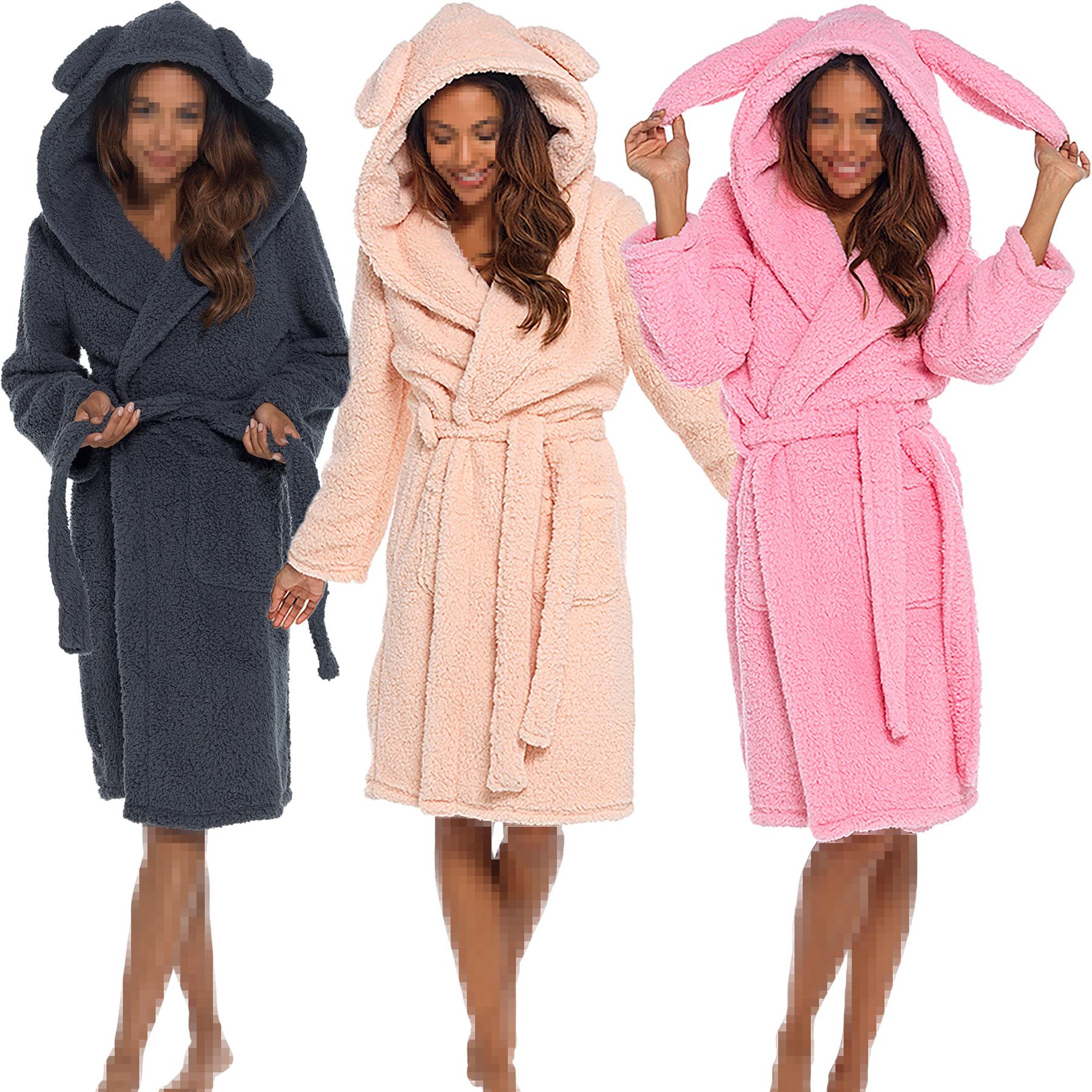 A2Z Women's Luxurious Fluffy Fleece Robe Winter Sherpa Hooded Dressing Gown