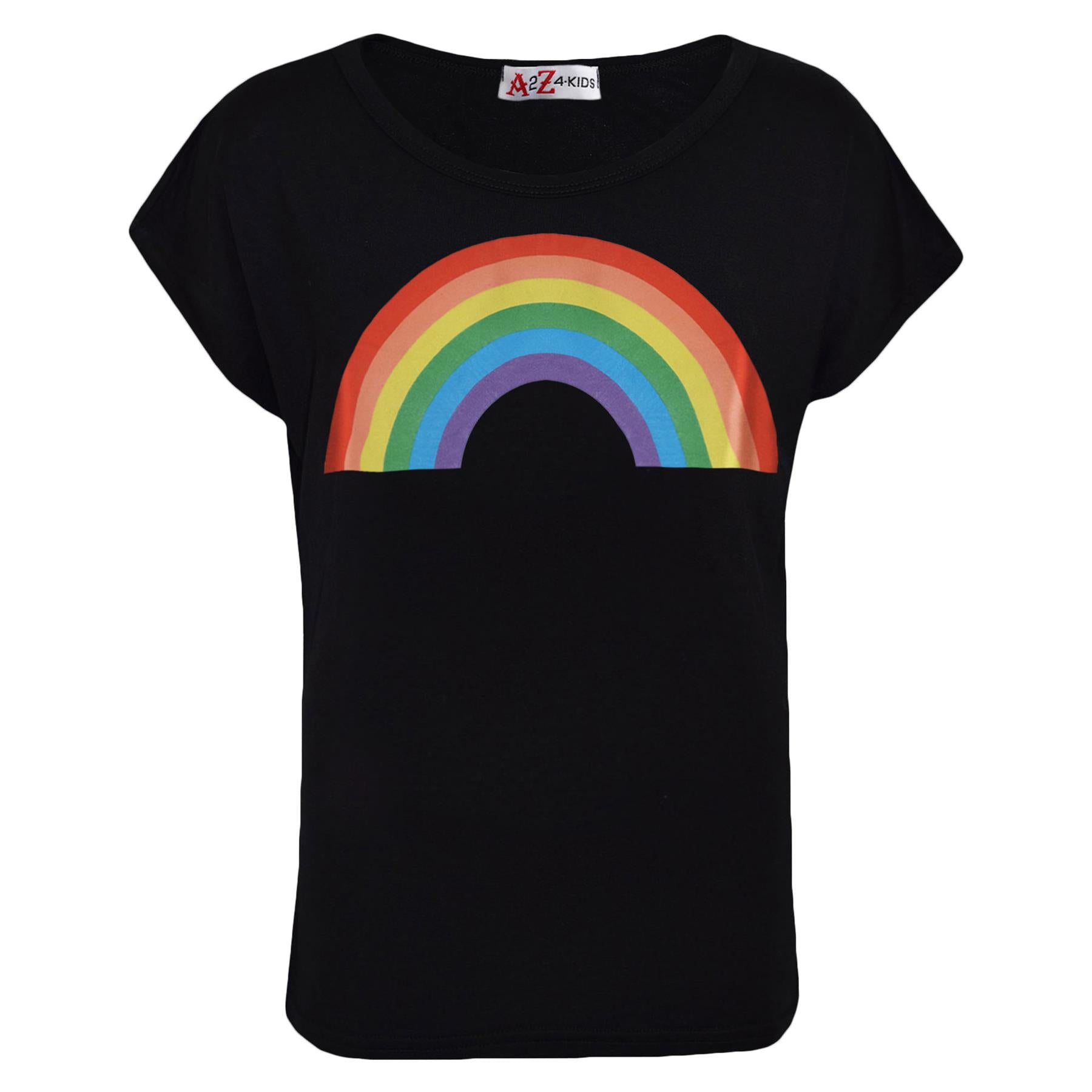 Girls T Shirt Kids Rainbow Print Stylish Round Neck T Shirt Tank Top & Tees 5-13