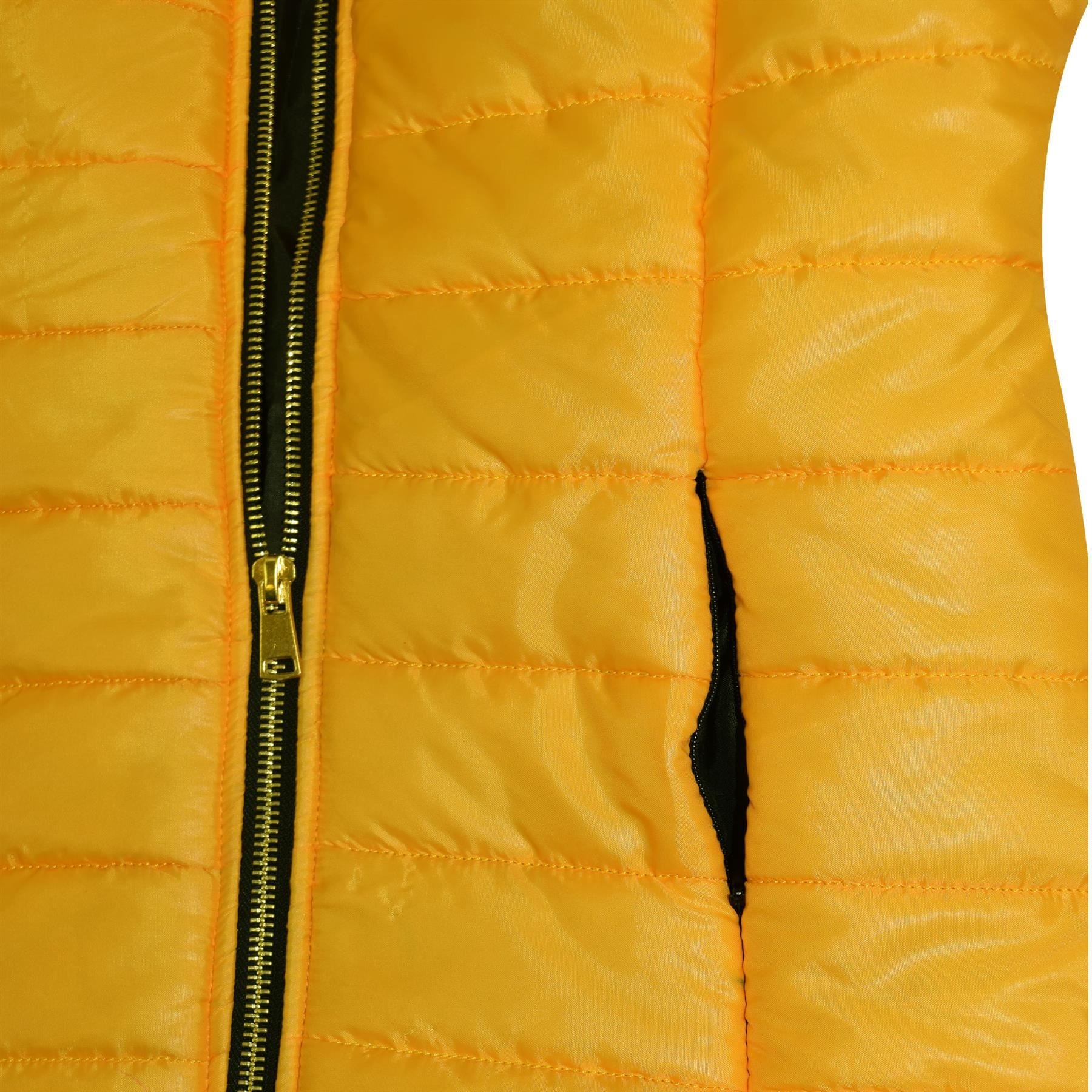 Kids Girls Jackets Mustard Puffer Padded Quilted Detachable Hood Faux Fur Coats