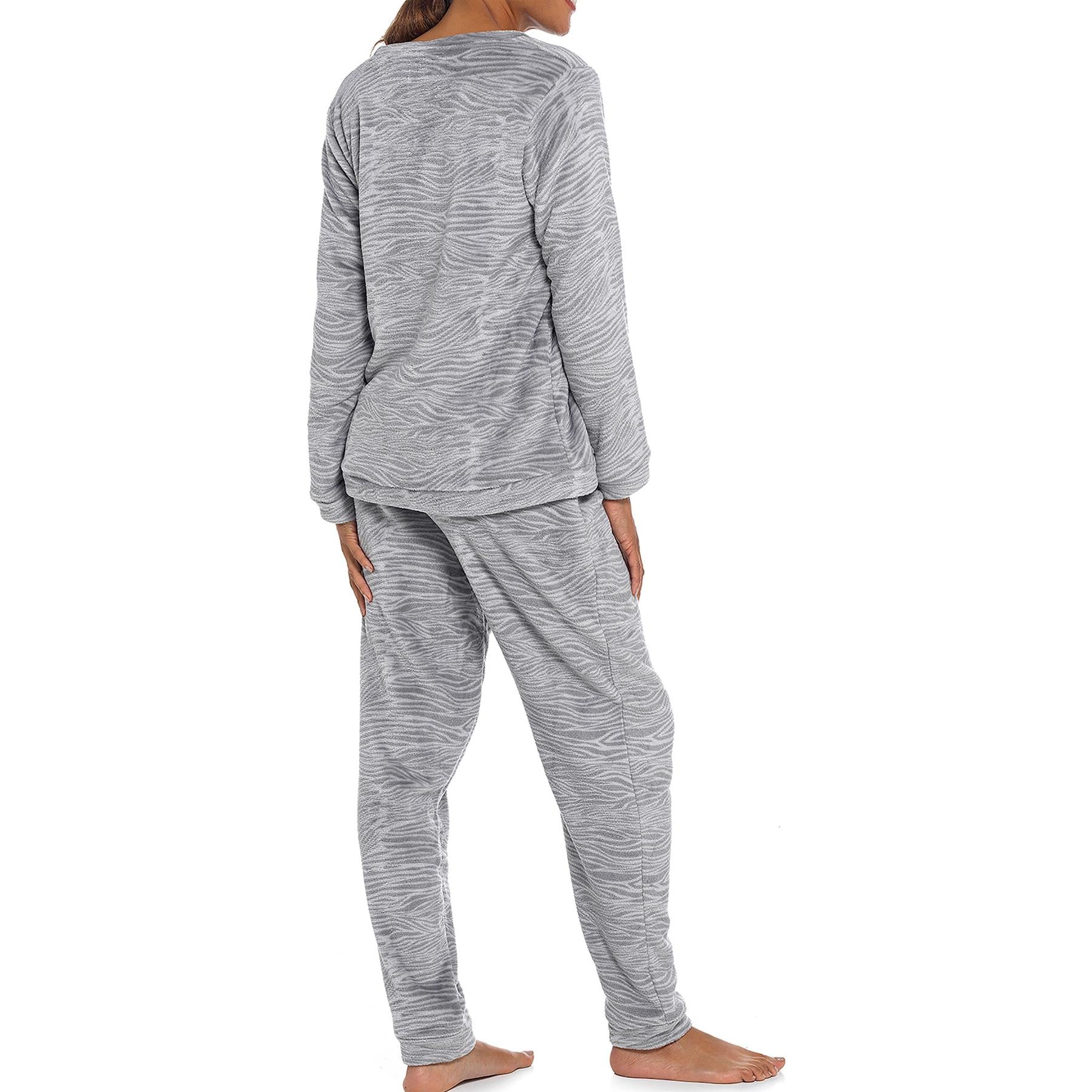 A2Z Ladies Flannel Fleece Lounge Set Zebra Print Top Bottom Sleepwear PJS Set