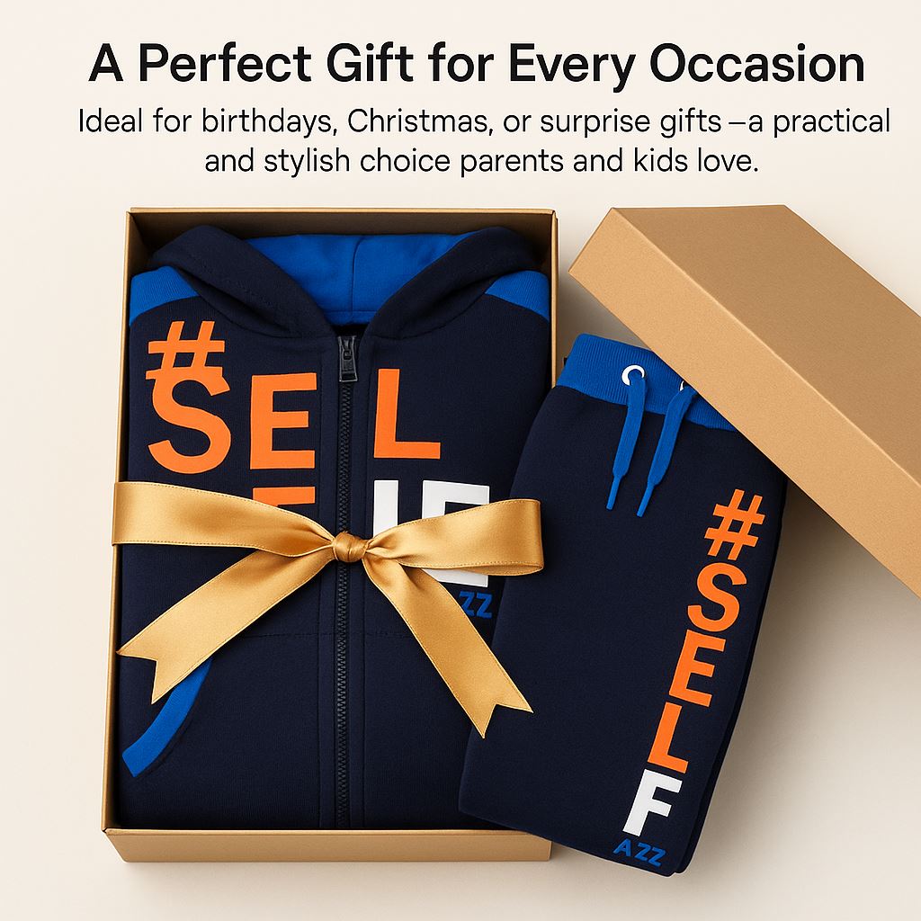 A2Z 4 Kids Girls Boys #SELFIE Tracksuit Hoodie & Joggers Outfit Set Top Bottom