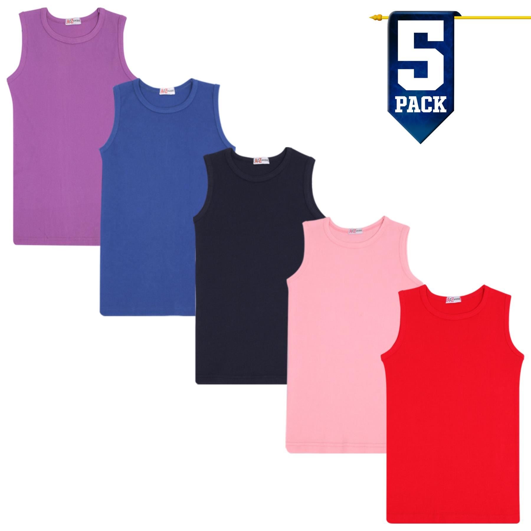 Kids Girls Ribbed Vest Top 100% Thick Cotton Fashion Tank Tops T Shirt 2-13 Year