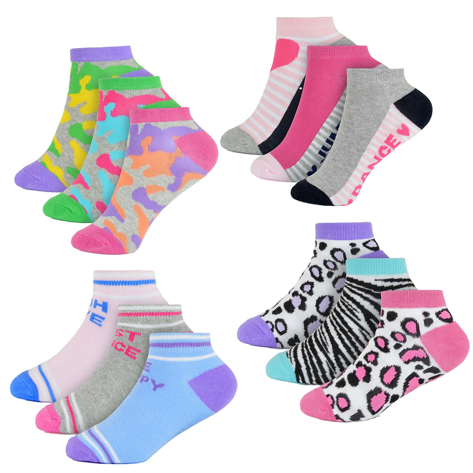 Kids Girls Camo And Leopard Trainer Socks Pack of 3 Kids Footwear Socks 2-10 Yr
