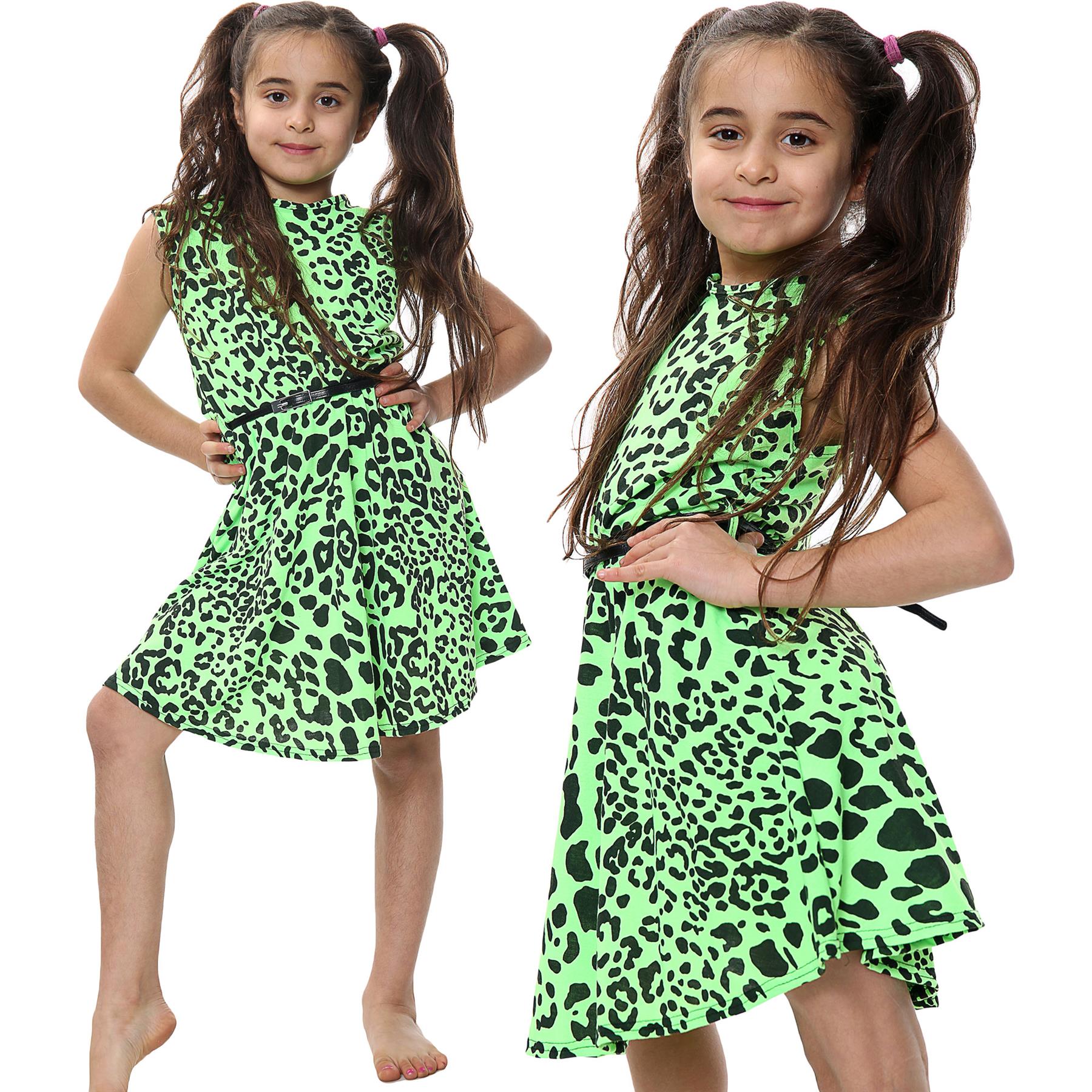 Kids Girls Skater Dress Leopard Summer Dresses With A Free Belt Age 5-13 Years