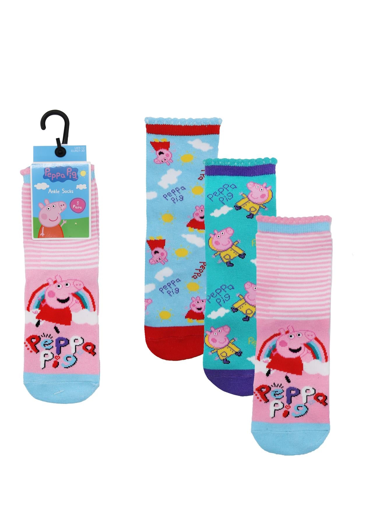 Kids Girls Socks Pack Of 3 Peppa Pig Ankle Socks Officially Licensed Soft Sock