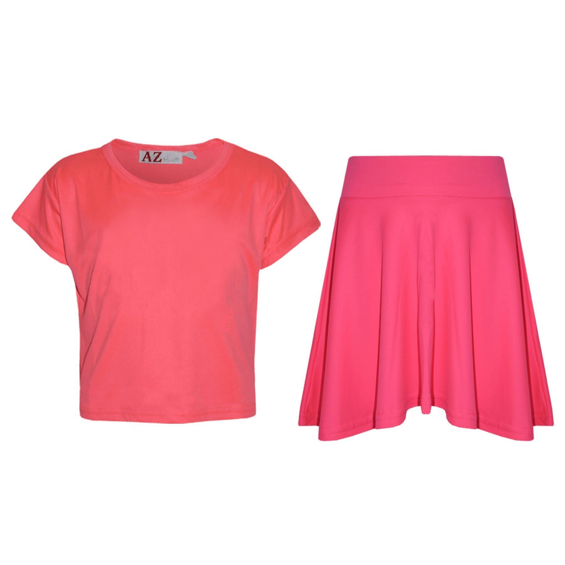 A2Z Kids Girls Plain Crop Top & Skater Skirt Set Summer Wear Age 5-13 Years