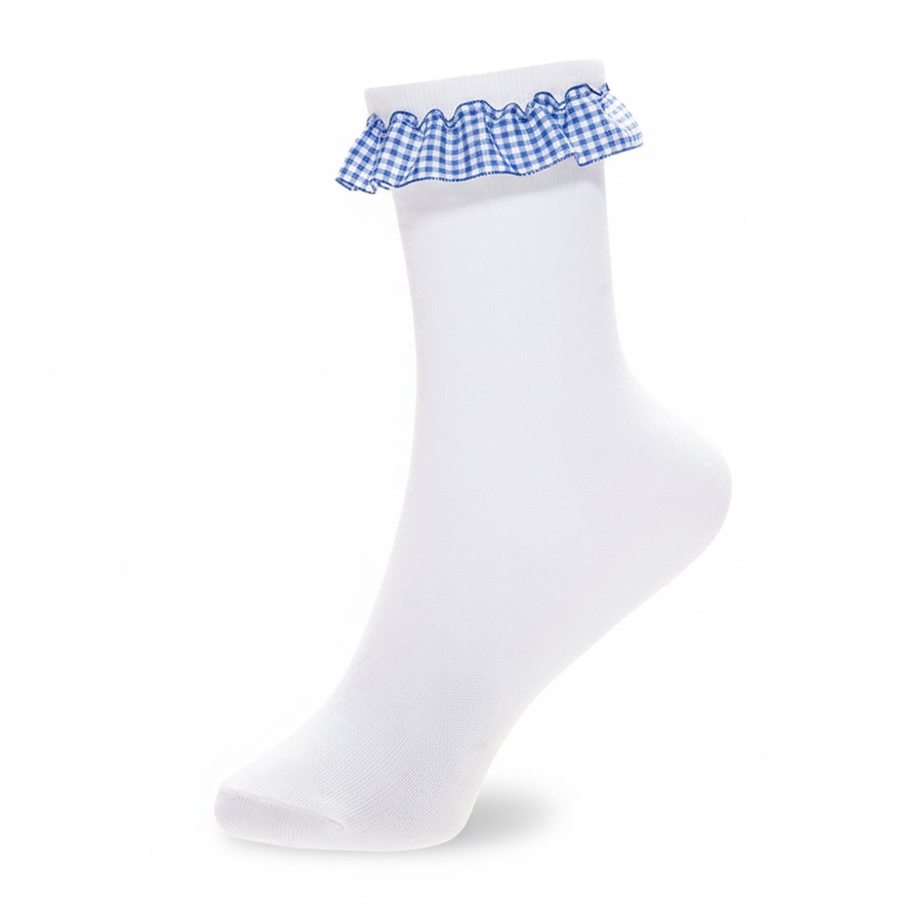 A2Z 4 Kids Girls 3 Pack Gingham Lace Trim Frill & Bow School Ankle Socks