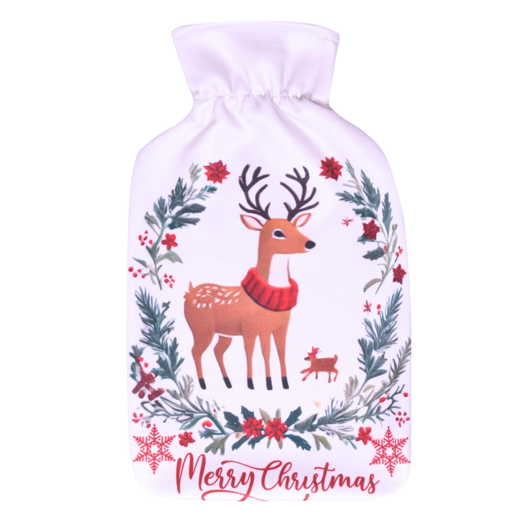 Merry Christmas Reindeer Novelty Hot Water Bottles 2L Pain Relief Heat Therapy