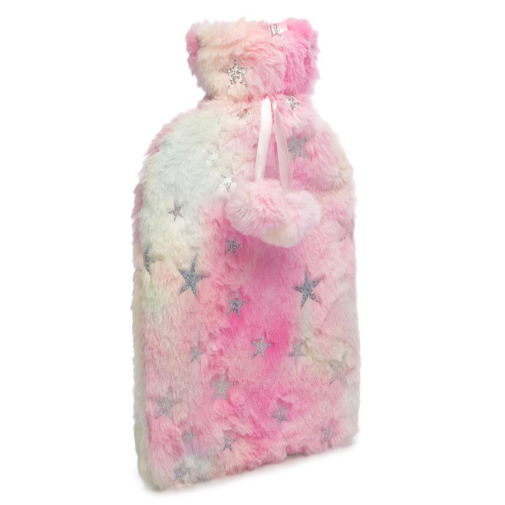 A2Z Hot Water Bottle 2L Metalic Heart & Stars Plush Fleece Cover Hot Water Bag