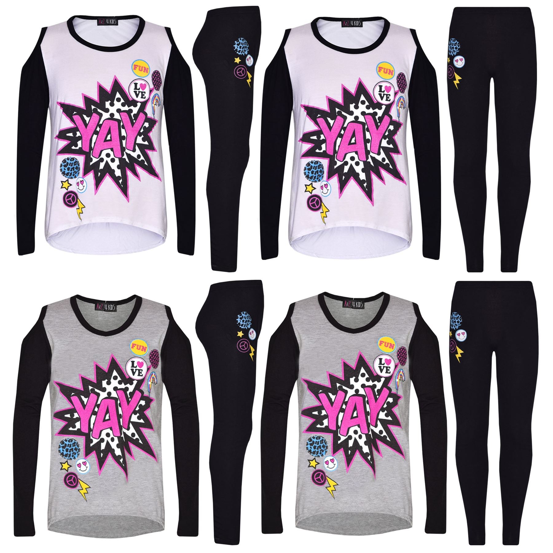 Girls Top Kids Long Sleeves Yay & Love Print T Shirt & Legging Set