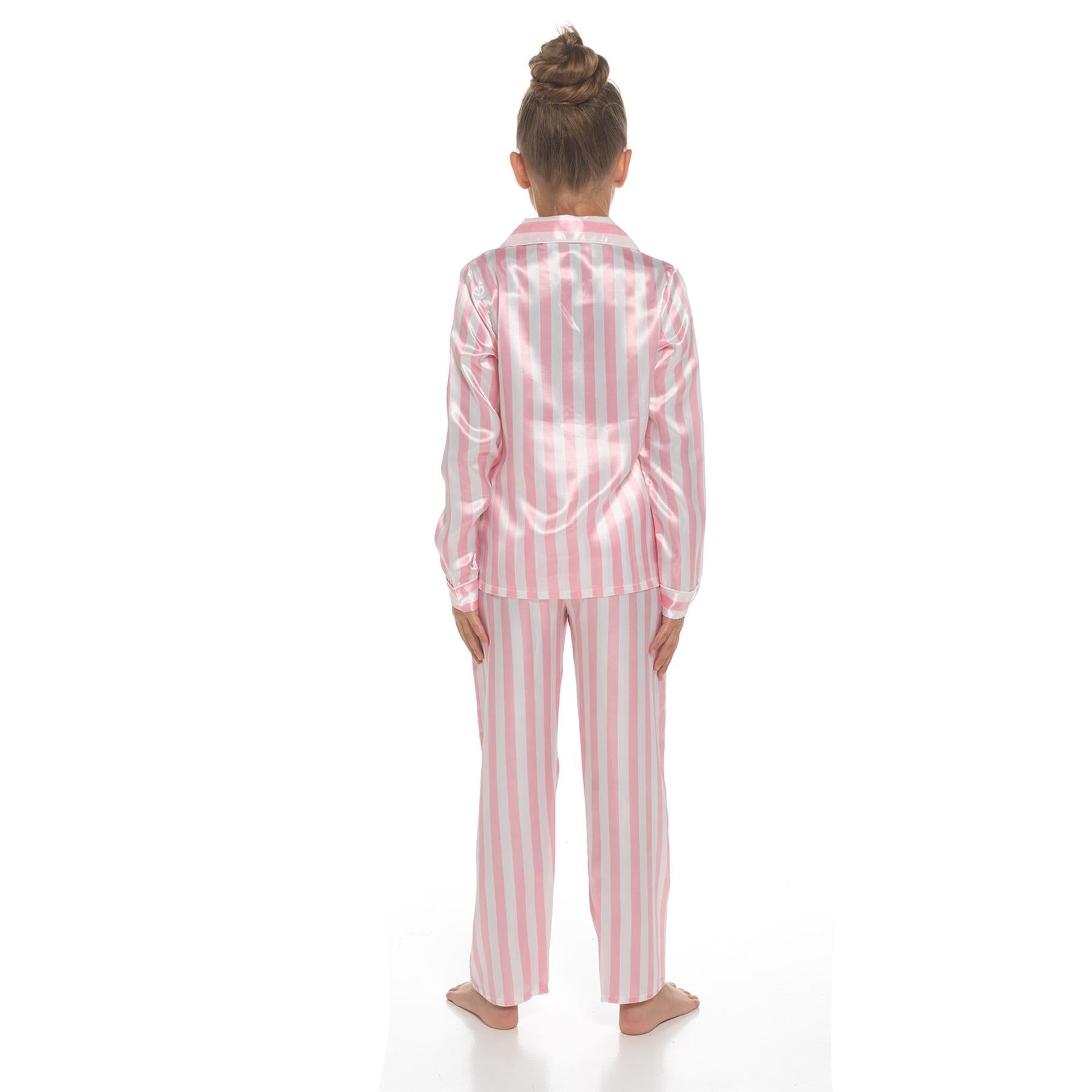 A2Z 4 Kids Girls Pyjama Satin Silk Stripe Traditional PJS With Piping Pyjama Set