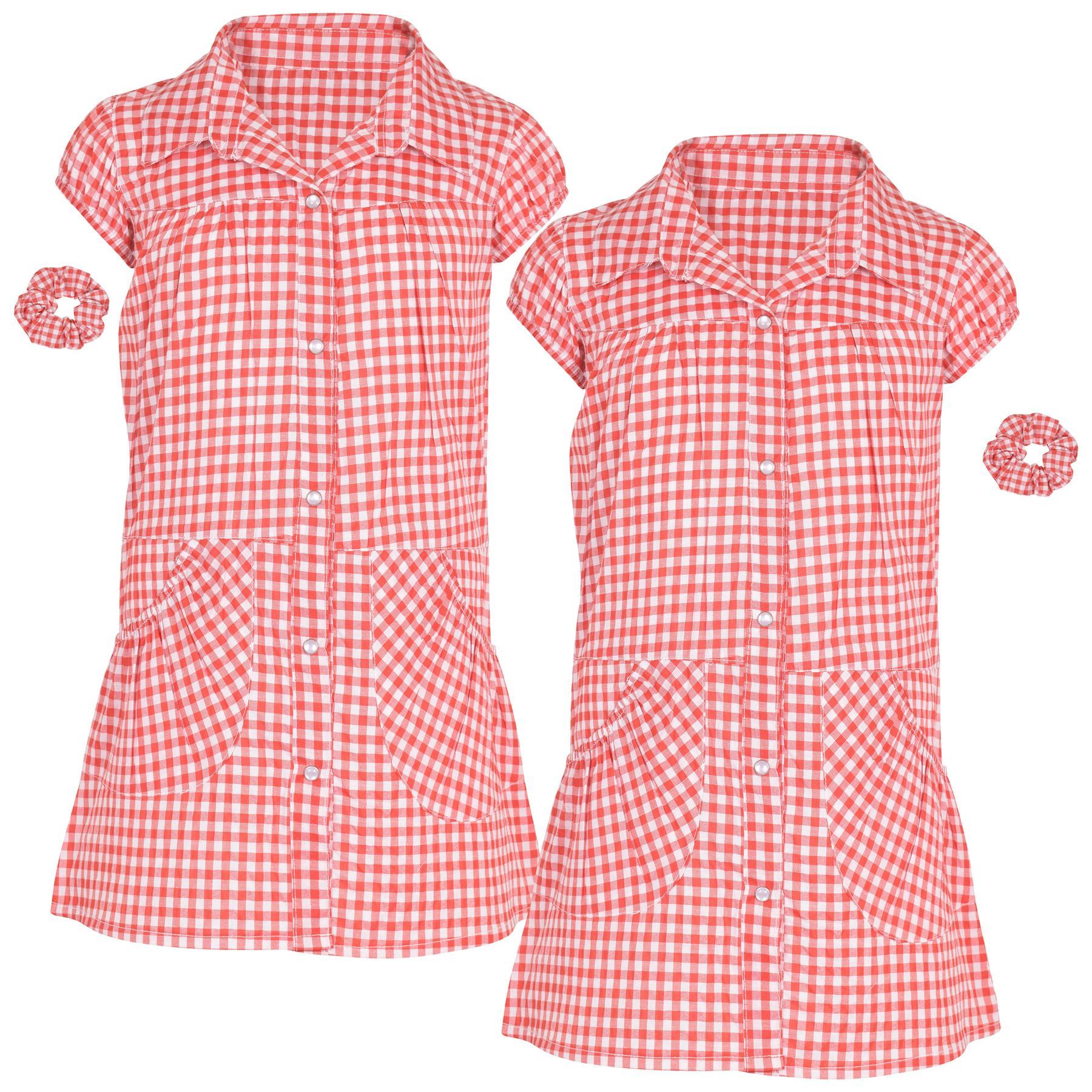 Girls Gingham School Dress Pack Of 2 Check Print Dresses With Matching Scrunchie