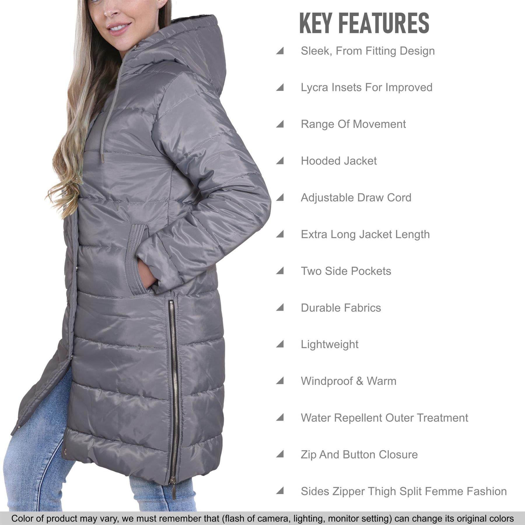 Ladies Oversized Zipped Jacket Long Line Style Steel Grey Jacket Long Sleeves Coat