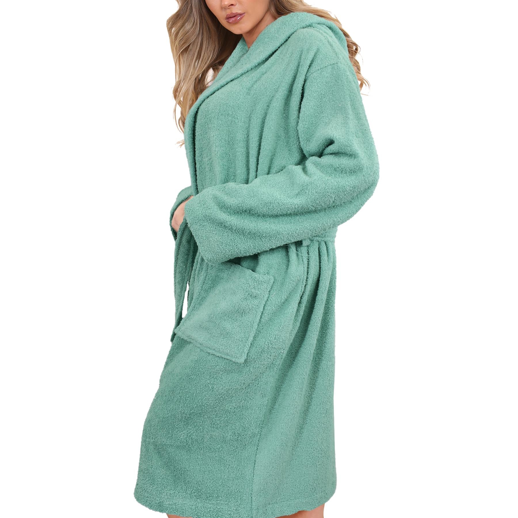 A2Z Ladies Luxurious 100% Cotton Towelling Bathrobe Hooded Towel Robe For Womens