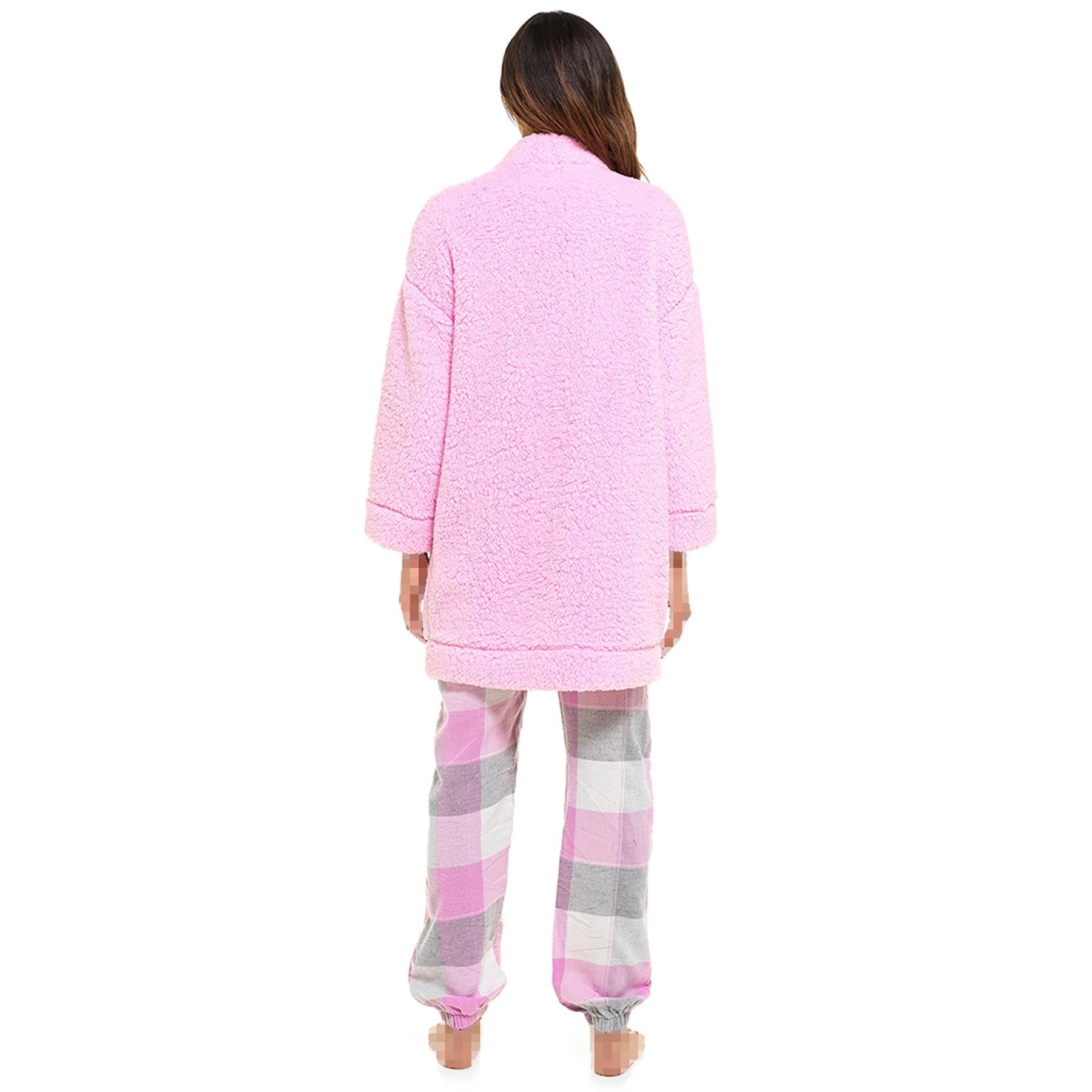 A2Z Ladies Foxbury Sherpa Fluffy Fleece Cardi Dressing Gown Warm Cosy Loungewear