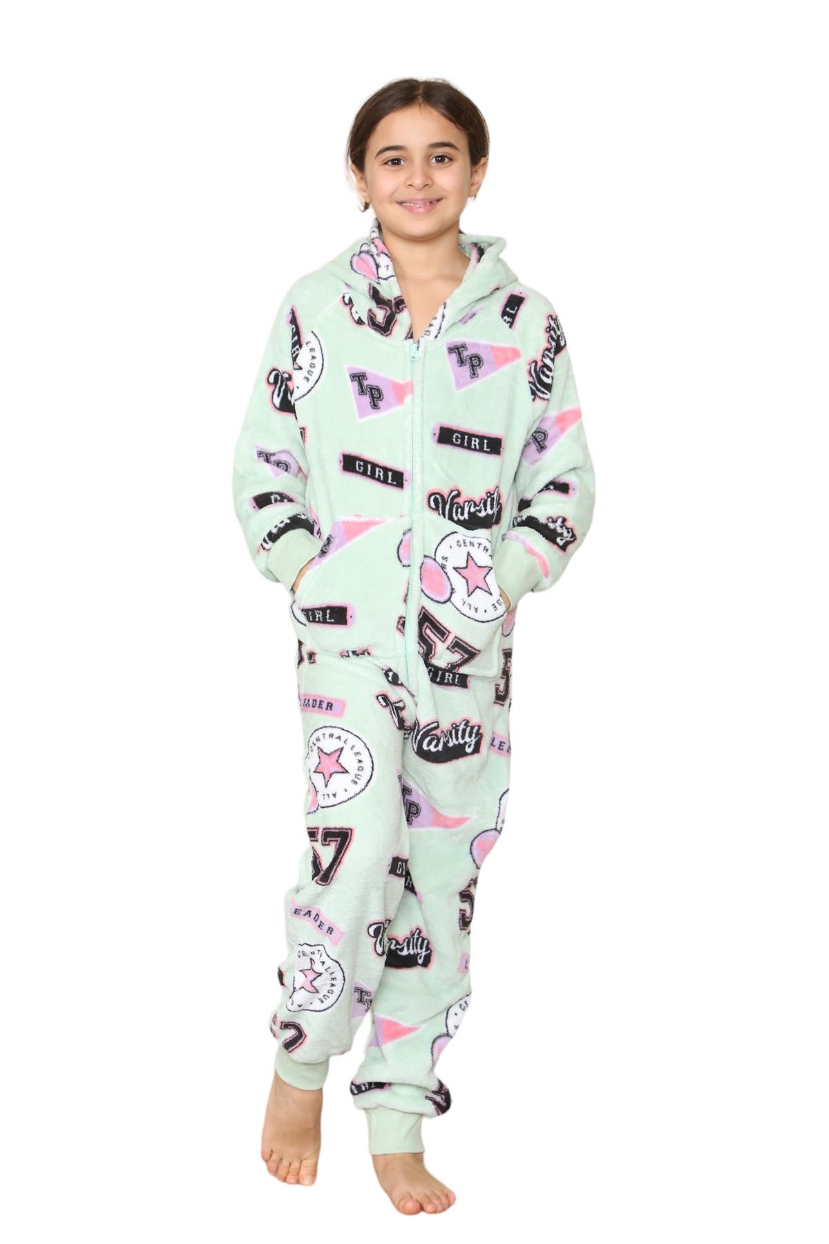 Kids Fleece A2Z Onesie One Piece Pyjamas Varsity Print Sleepsuit For Boys Girls