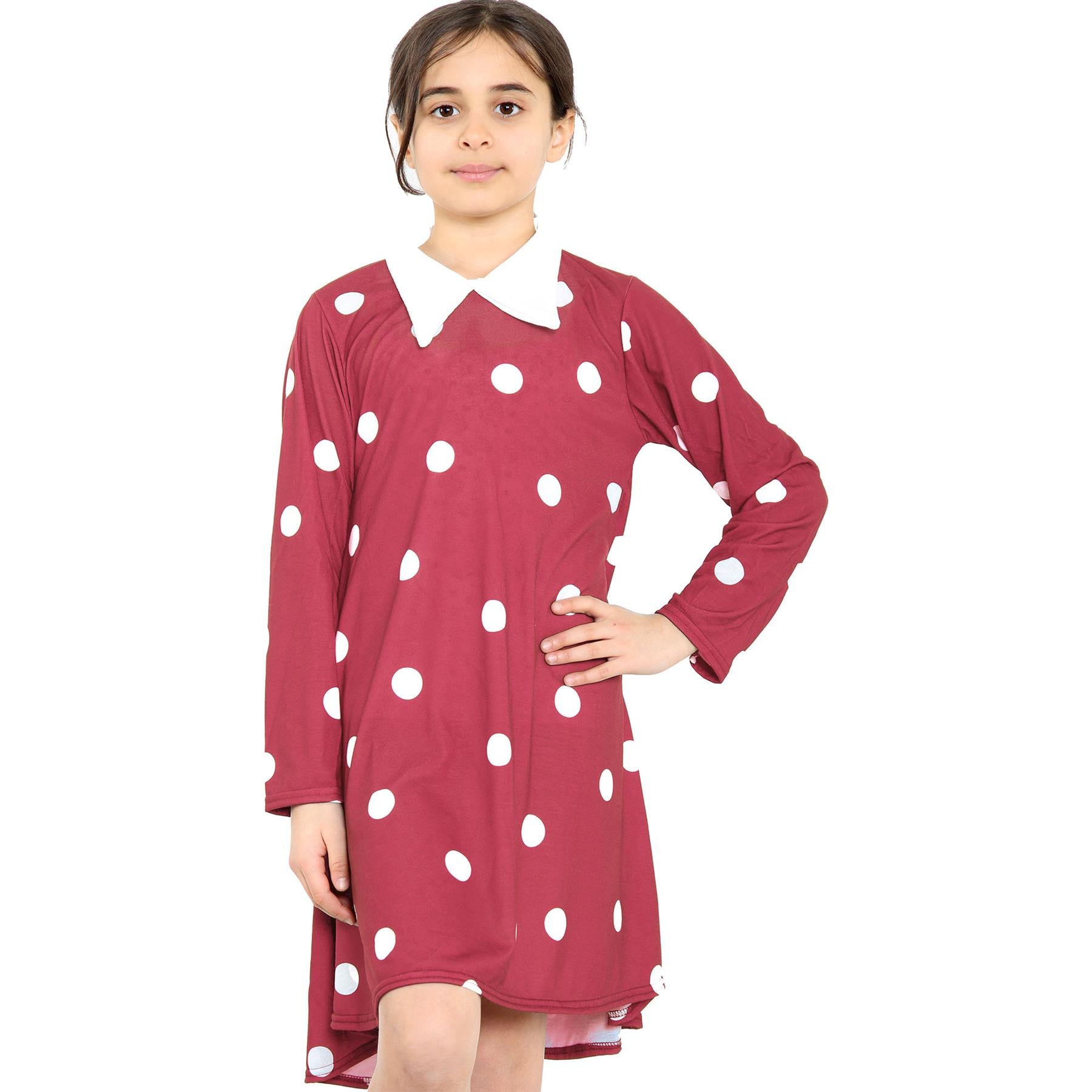 Kids Girls Swing Dress Peter Pan Collar Camouflage & Polka Dot Print Flared Skater Dresses