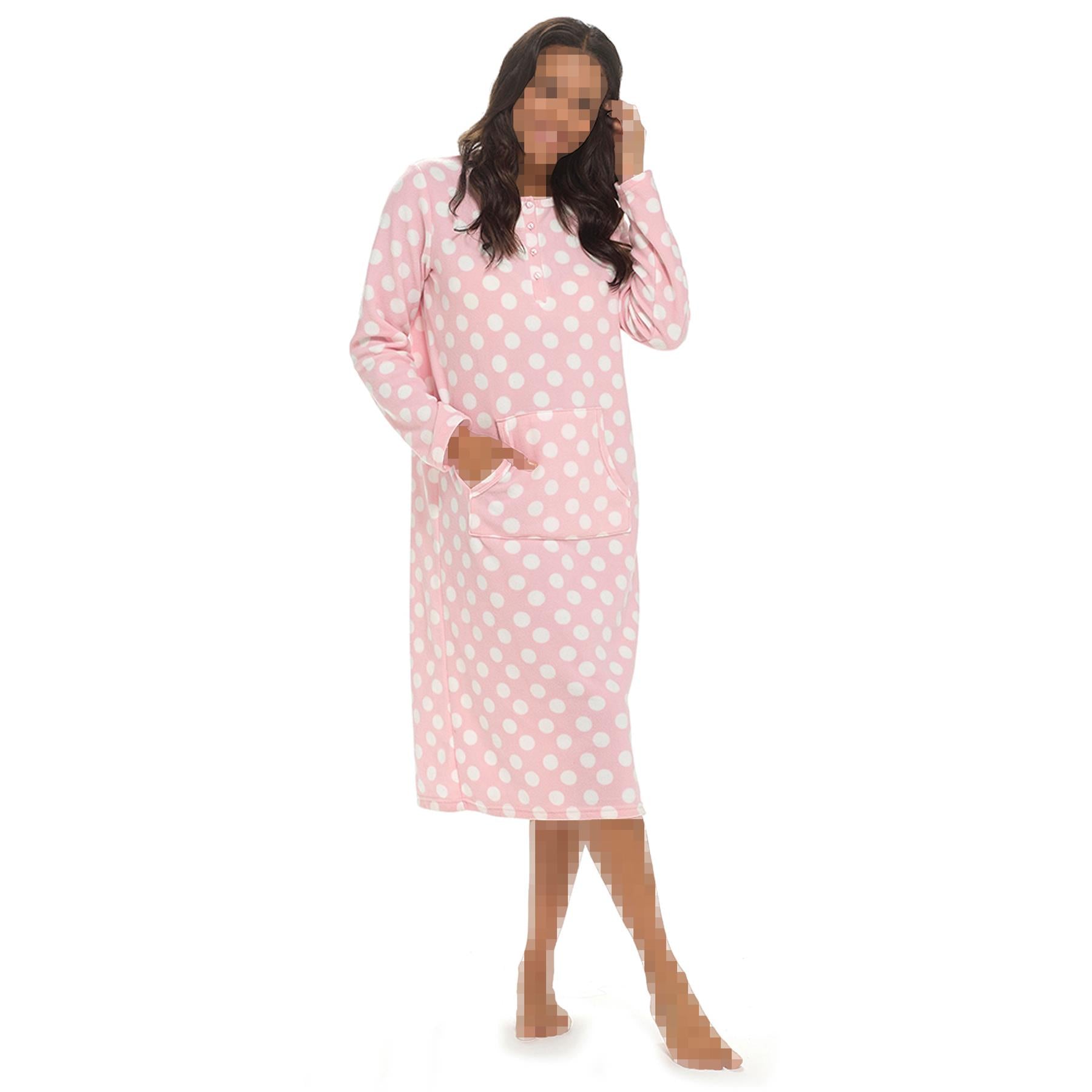 Womens Nightie Polar Fleece Ladies Nightgown Soft Feel Button Placket Sleepwear