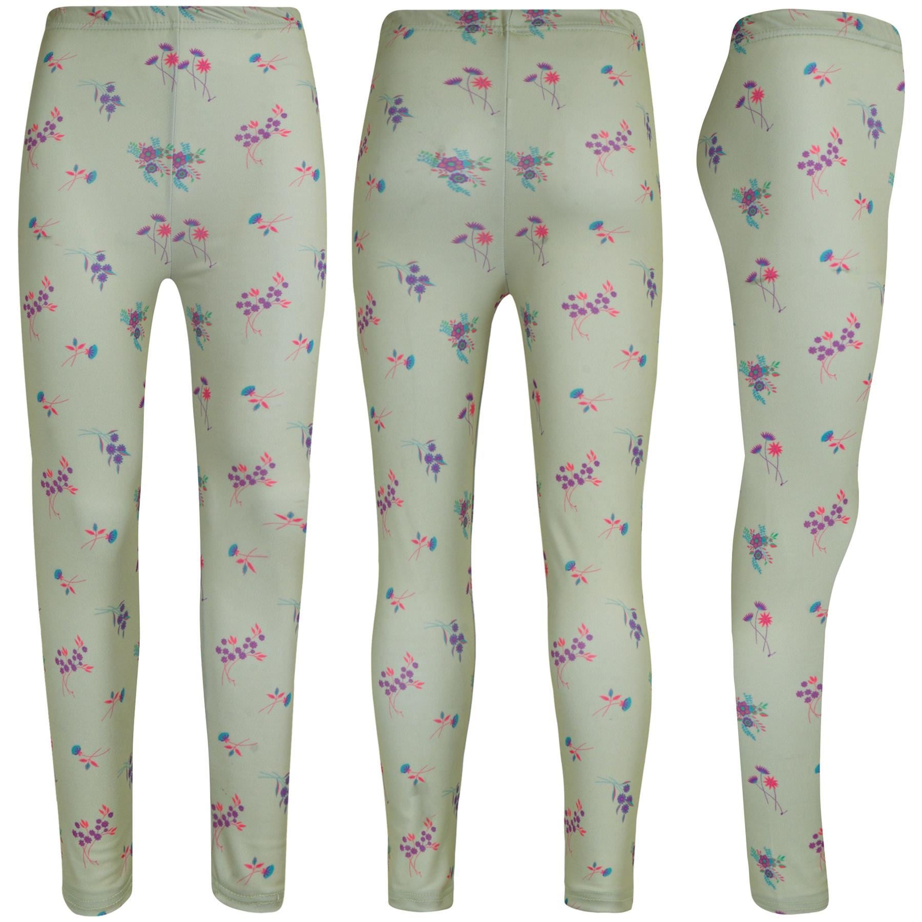 Kids Girls Wild Flowers Butterflies Floral Print Soft Stretchy Leggings