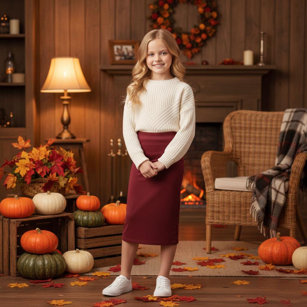 Girls Maxi Skirt Soft Stretch Viscose Skirt Comfy School Wear For Age 5-13 Year