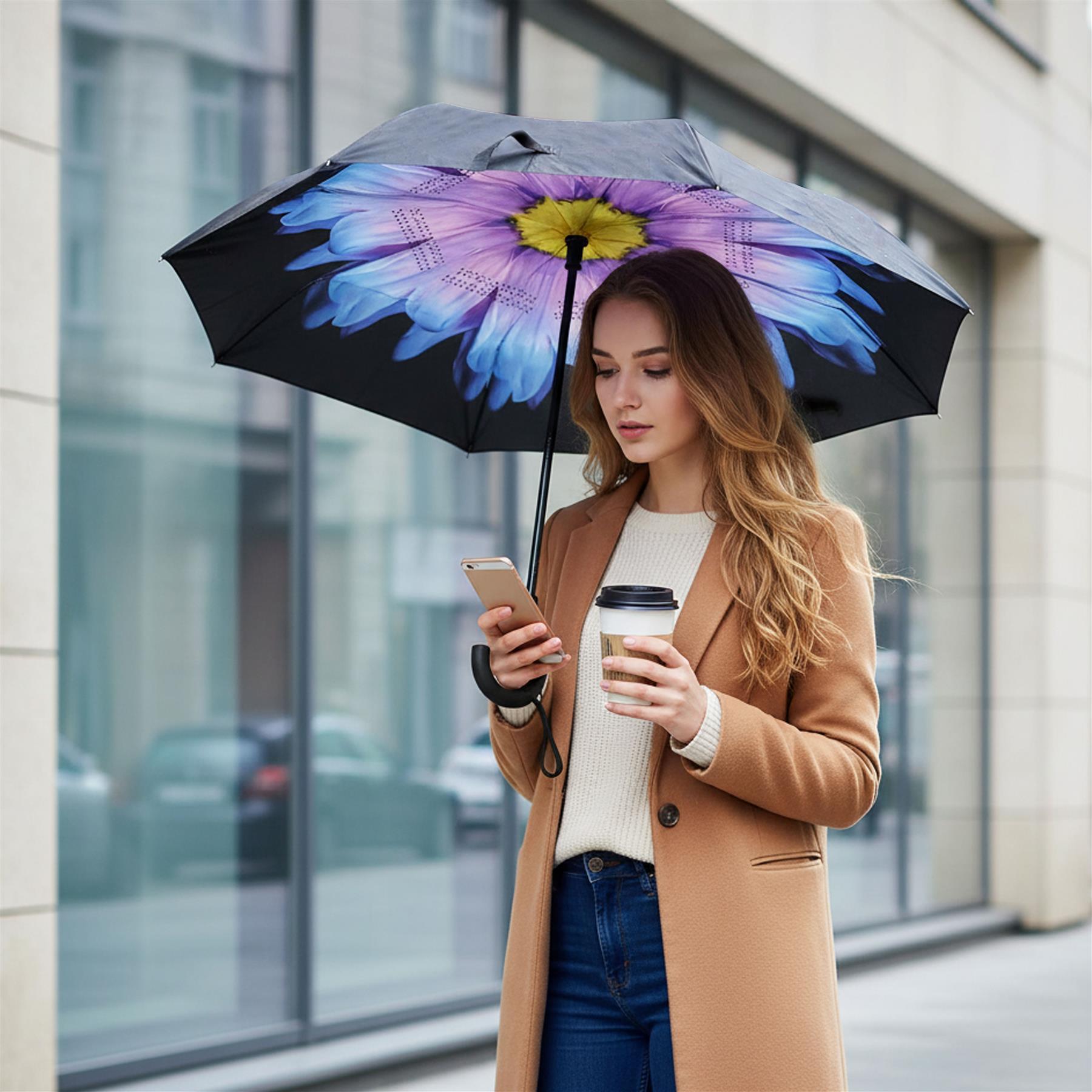 A2Z Women's Dual Layer Inverted Umbrella Reverse Open Folding Umbrella C Handle