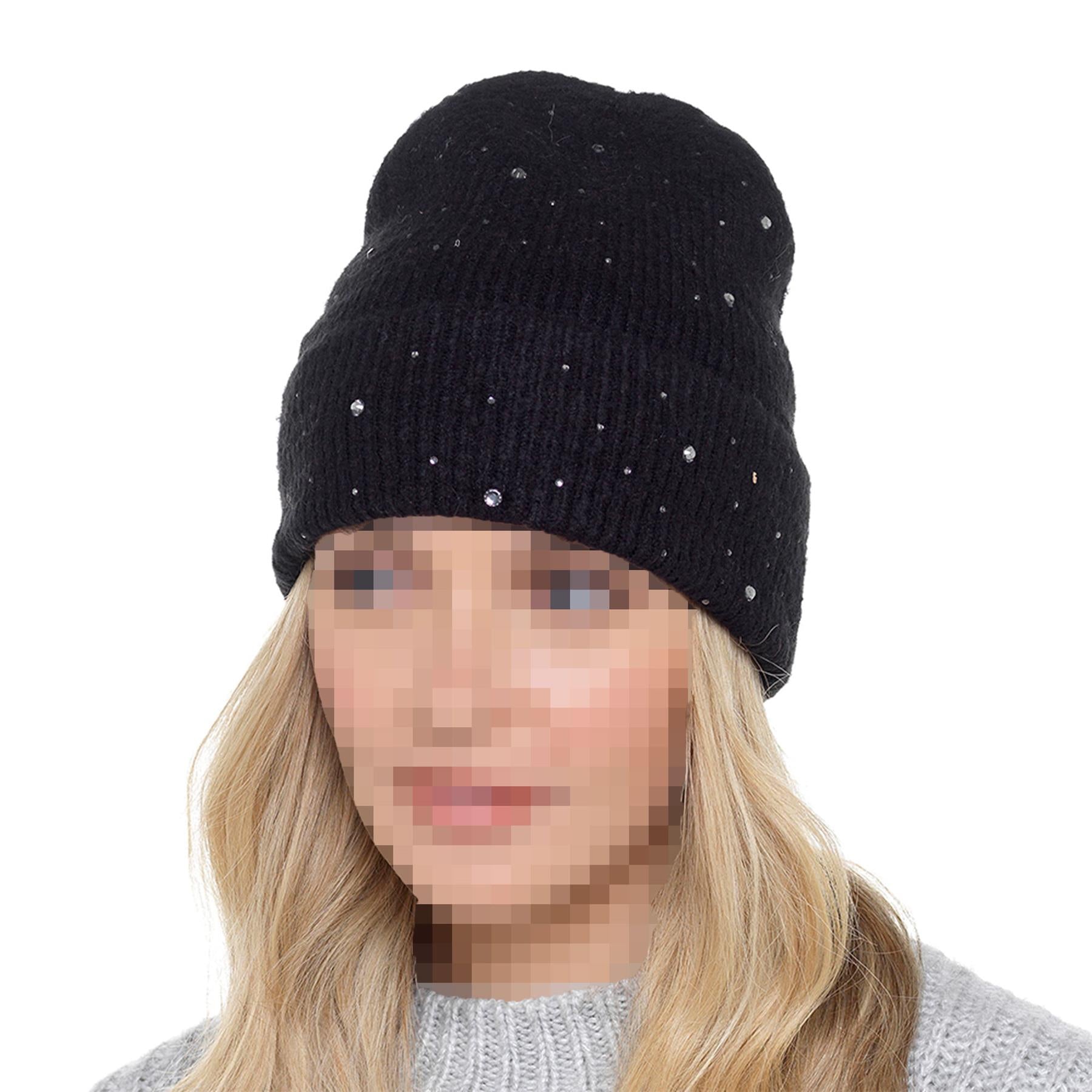 A2Z Ladies Hats Diamante Knitted Beanie Stretchy Soft Feel Winter Warm Cozy Caps